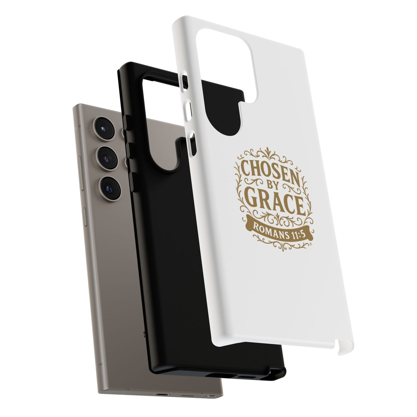 Chosen by Grace (Gold Lettering), Rugged Phone Case, Inspirational Mobile Cover, Gift for Faith Lovers, Faith-Based Protector - Cross Apparel USA