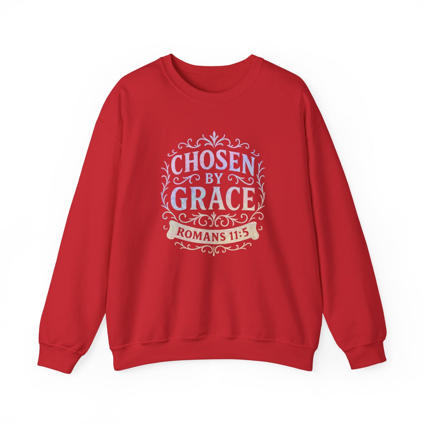 Chosen by Grace (Multi-color Limited Edition) Unisex Crewneck Sweatshirt - Inspirational Apparel, Faith-Based Fashion, Cozy Casual Wear, Bible Verse Sweatshirt