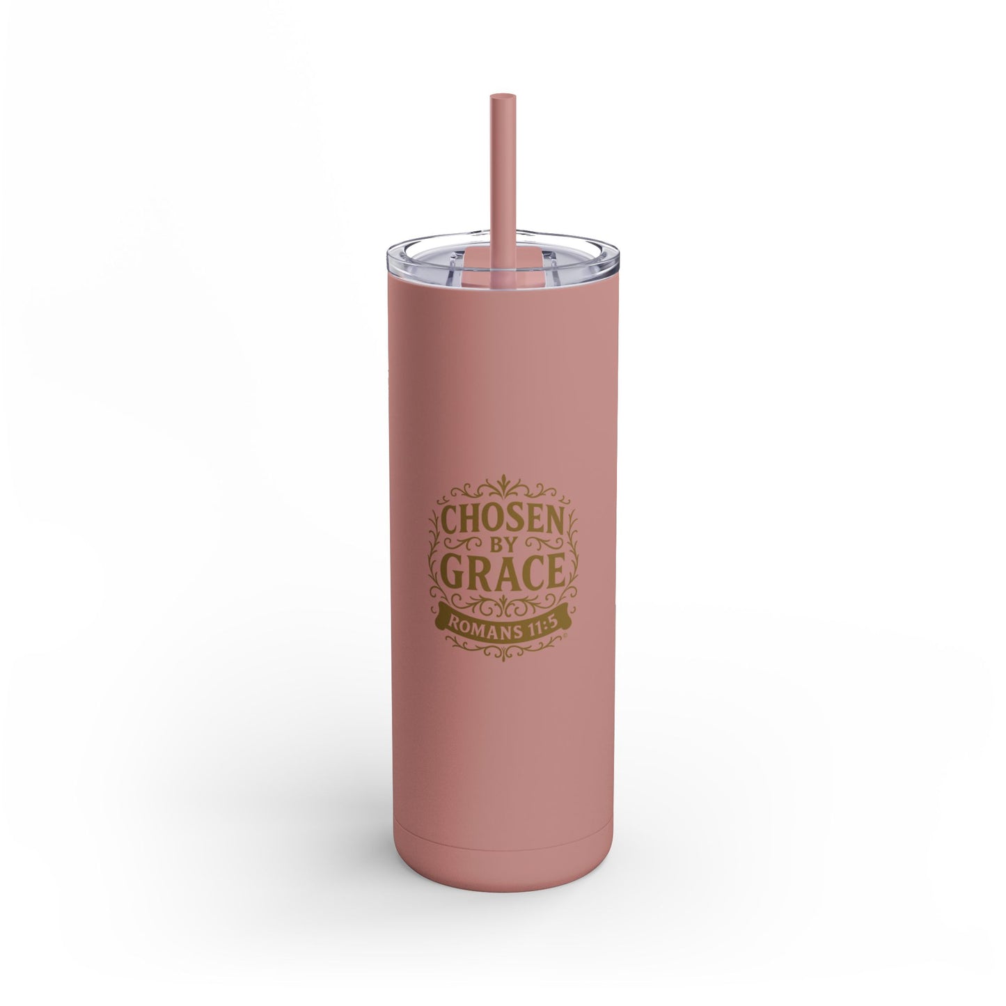 Chosen by Grace (Gold Lettering) 20oz Skinny Tumbler, Inspirational Travel Mug, Unique Gift for Faith Lovers, Bible Verse Drinkware, Motivational Water Bottle - Cross Apparel USA