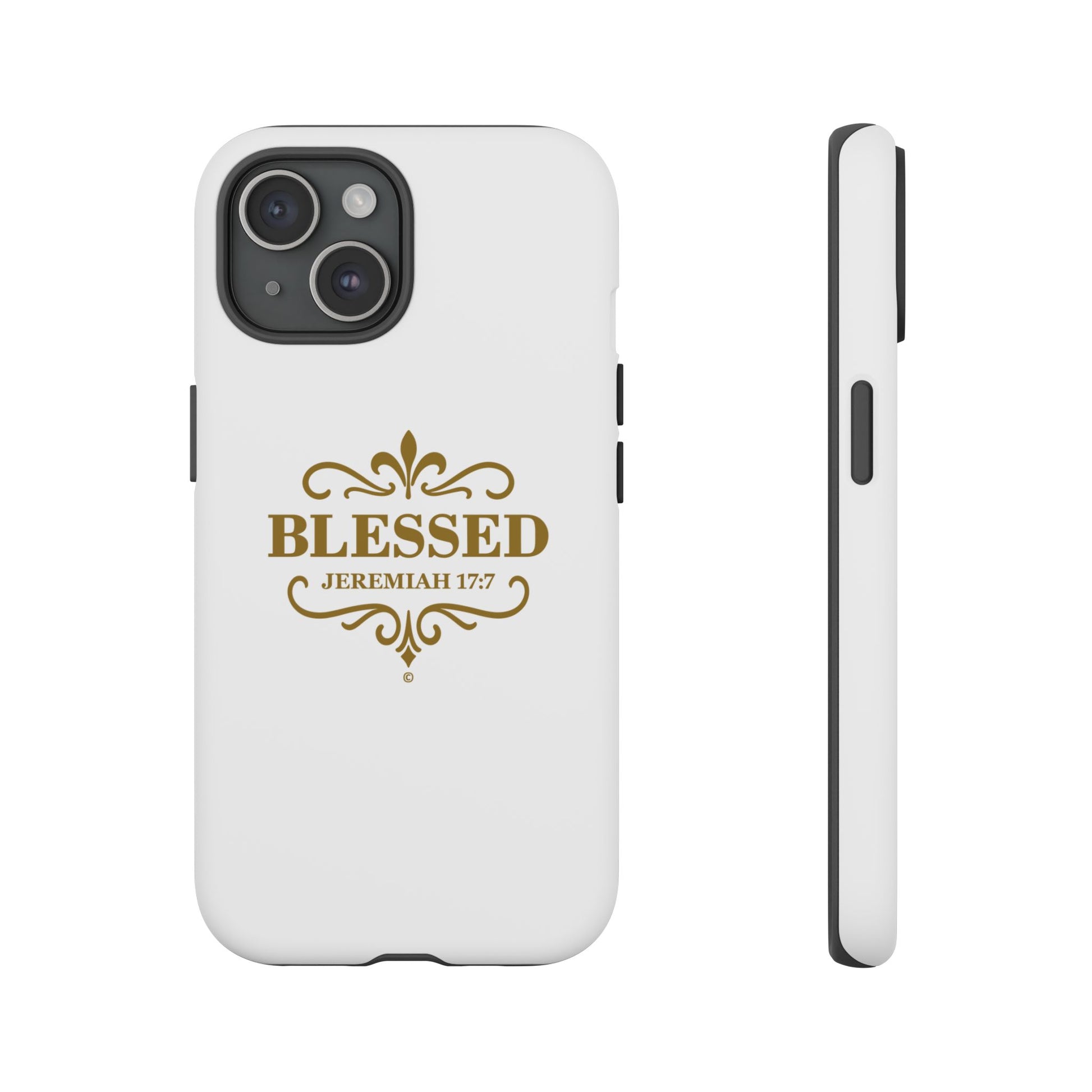 Blessed (Gold Lettering), Rugged Phone Case, Inspirational Mobile Cover, Gift for Faith Lovers, Faith-Based Protector - Cross Apparel USA