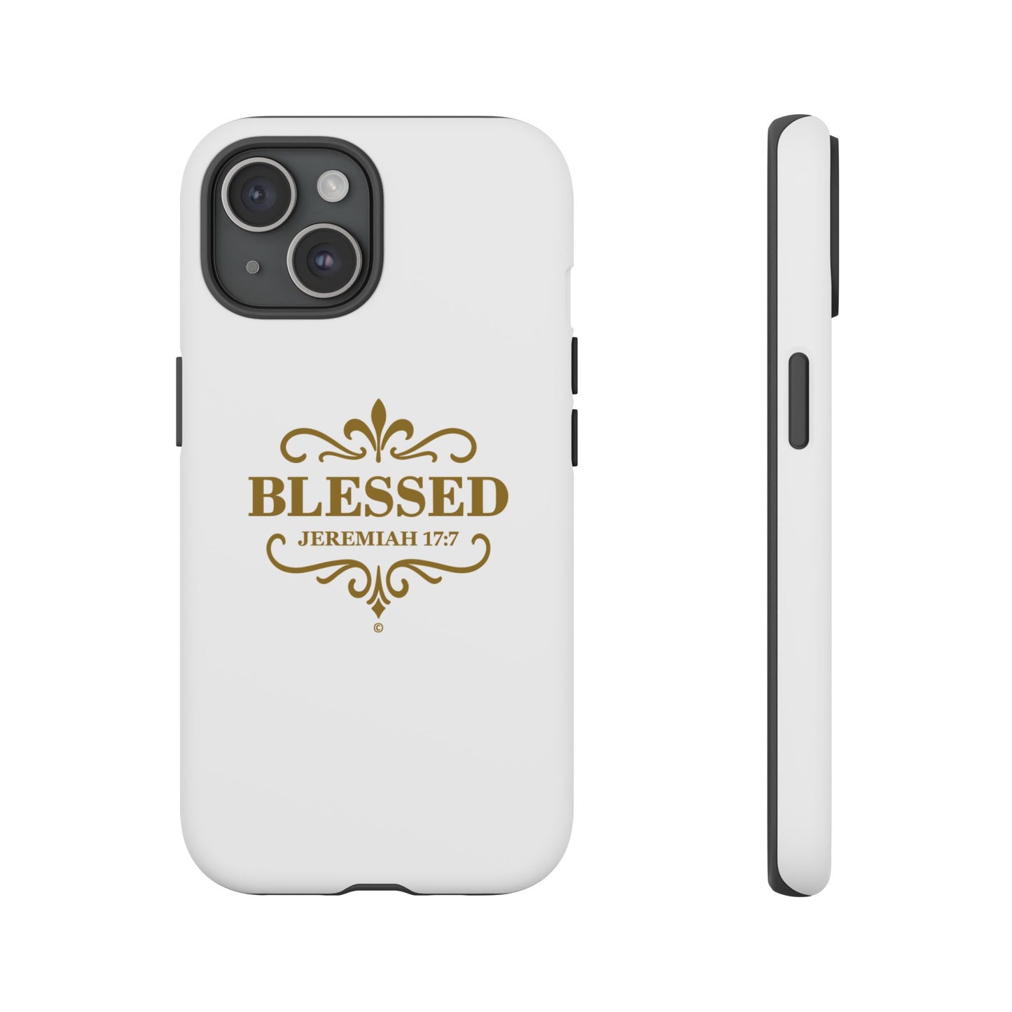 Blessed (Gold Lettering), Rugged Phone Case, Inspirational Mobile Cover, Gift for Faith Lovers, Faith-Based Protector - Cross Apparel USA