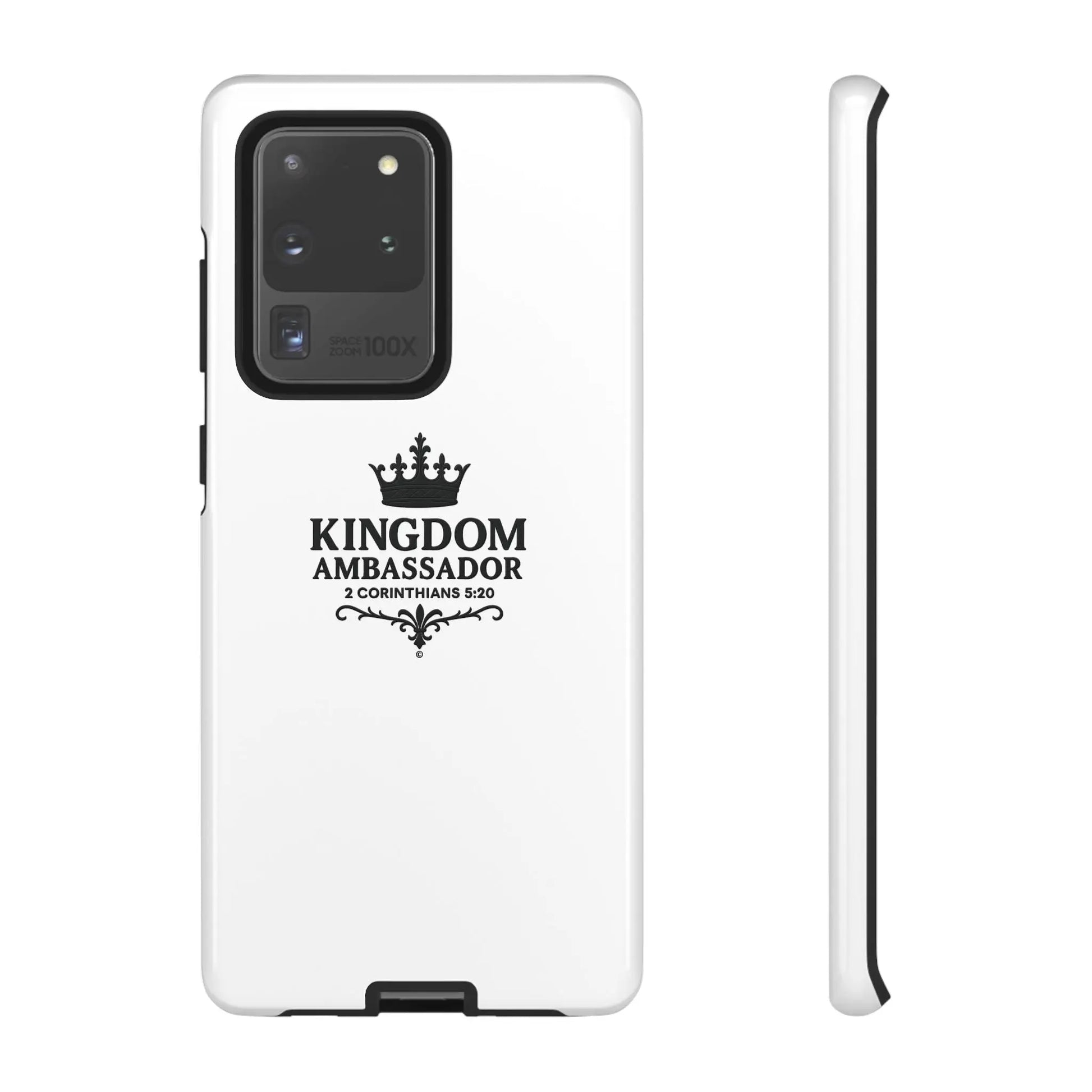 Kingdom Ambassador (Black Lettering) Rugged Phone Case, Inspirational Mobile Cover, Gift for Faith Lovers, Faith-Based Protector - Cross Apparel USA