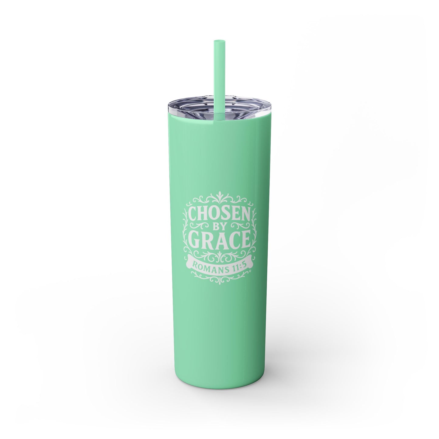Chosen by Grace (White Lettering) 20oz Skinny Tumbler, Inspirational Travel Mug, Unique Gift for Faith Lovers, Bible Verse Drinkware, Motivational Water Bottle