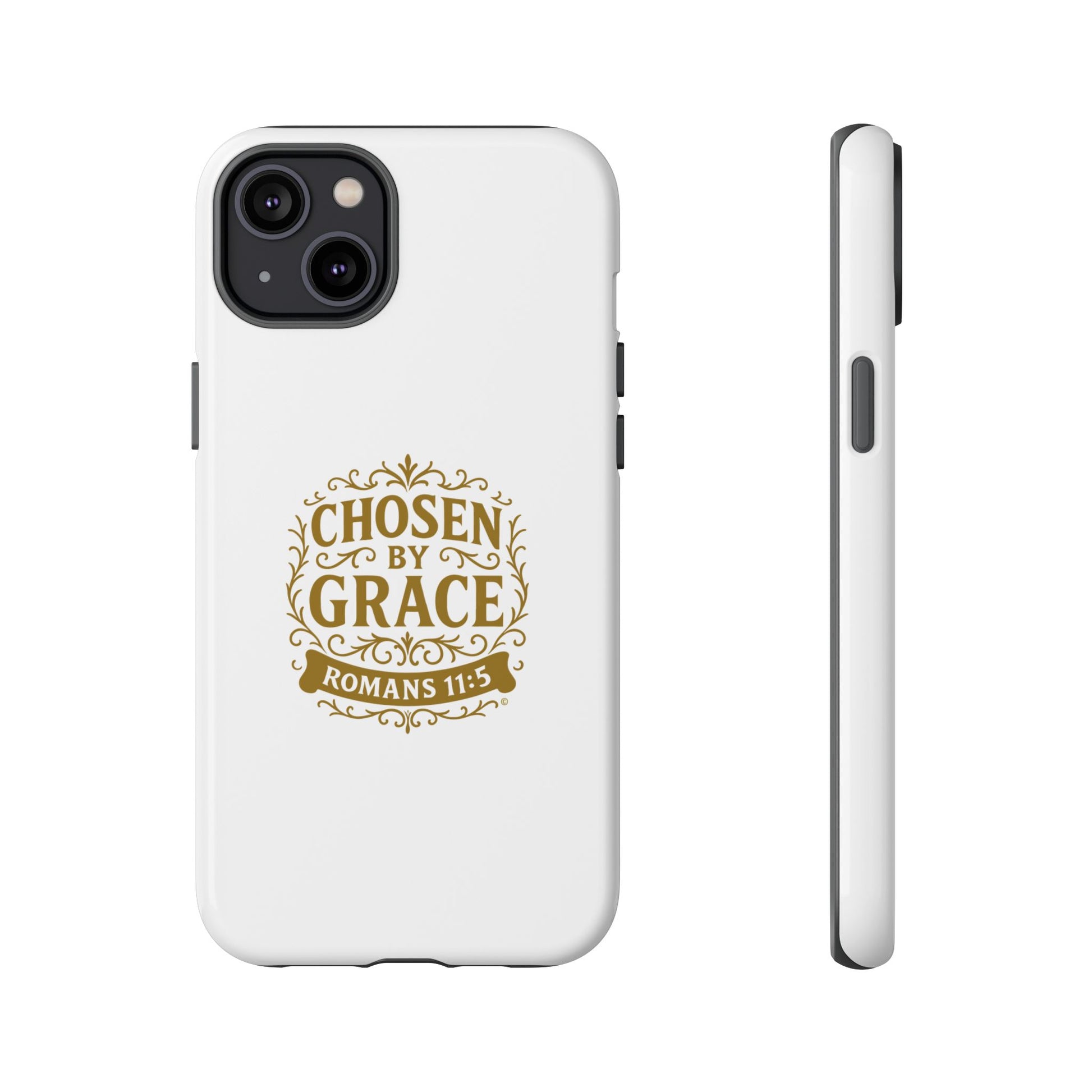 Chosen by Grace (Gold Lettering), Rugged Phone Case, Inspirational Mobile Cover, Gift for Faith Lovers, Faith-Based Protector - Cross Apparel USA