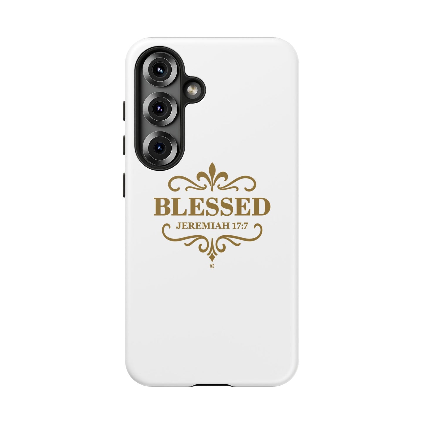 Blessed (Gold Lettering), Rugged Phone Case, Inspirational Mobile Cover, Gift for Faith Lovers, Faith-Based Protector - Cross Apparel USA