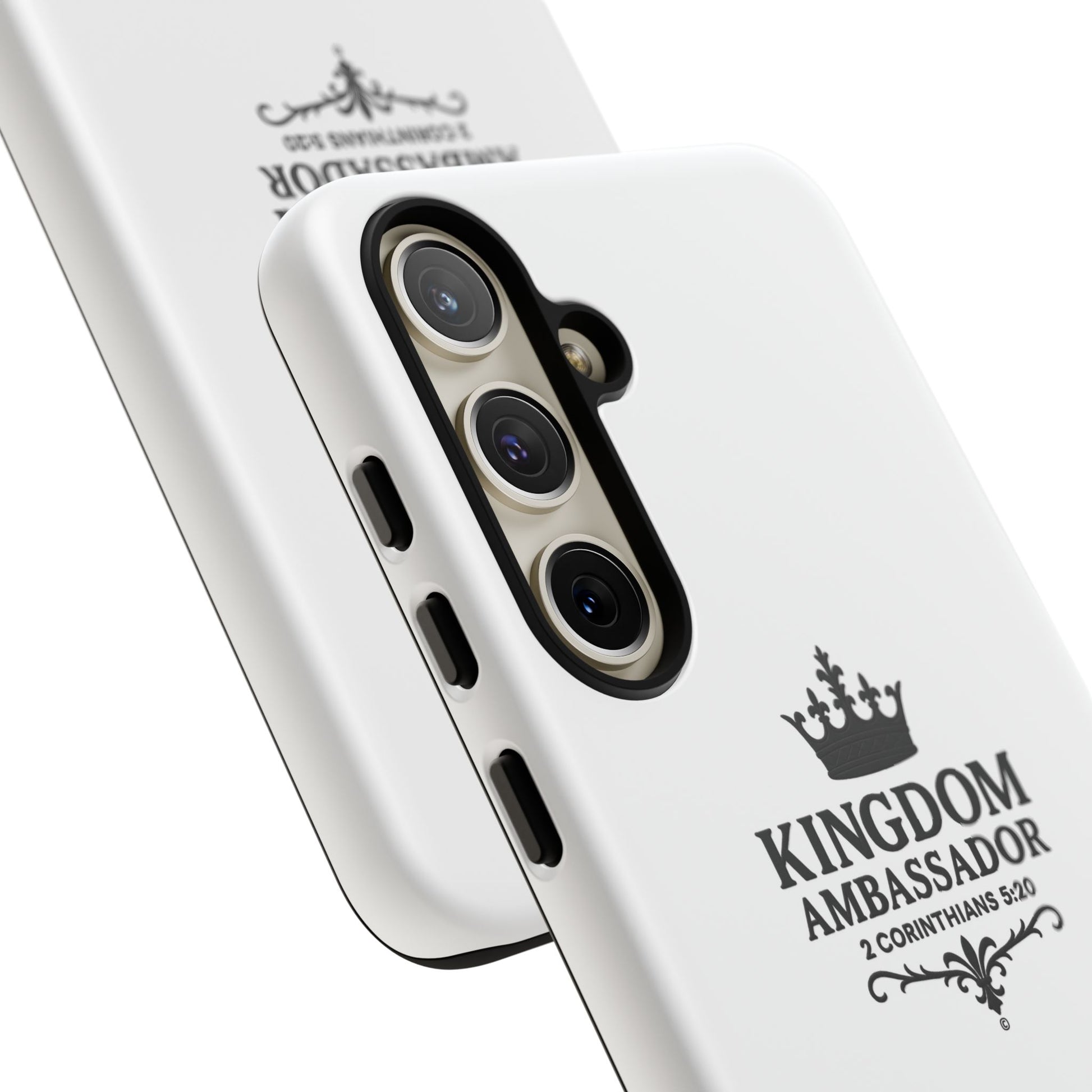 Kingdom Ambassador (Black Lettering) Rugged Phone Case, Inspirational Mobile Cover, Gift for Faith Lovers, Faith-Based Protector - Cross Apparel USA