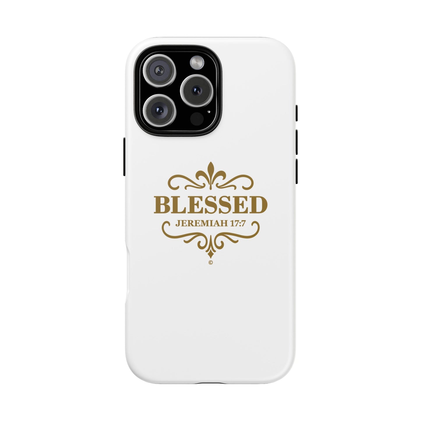 Blessed (Gold Lettering), Rugged Phone Case, Inspirational Mobile Cover, Gift for Faith Lovers, Faith-Based Protector - Cross Apparel USA