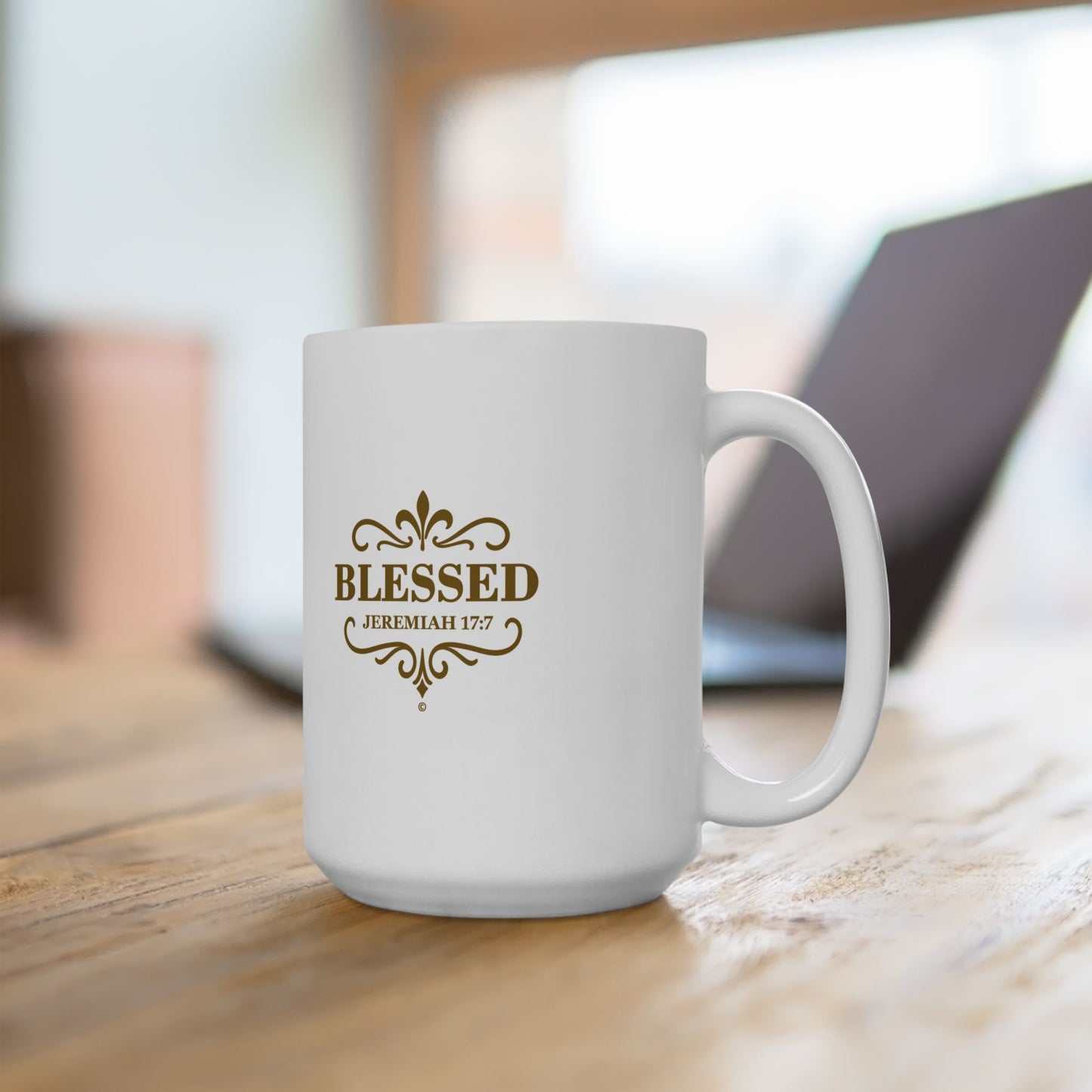 Blessed (Gold Lettering) Ceramic Mug, Inspirational Gift, Coffee Cup for Faith, Gift of Believers, Devotional Drinkware (11oz, 15oz)