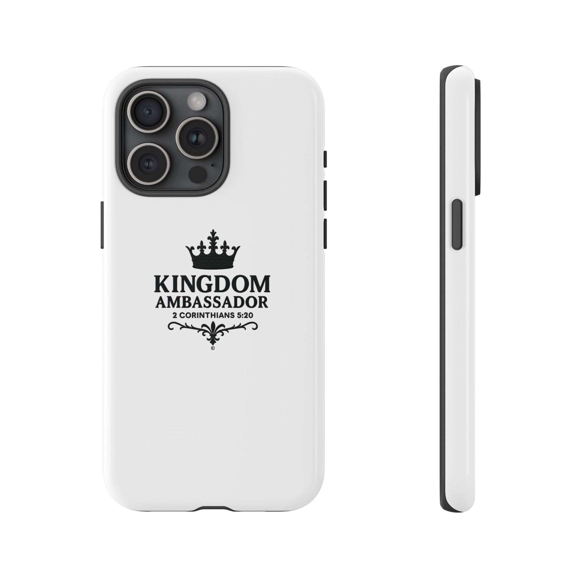 Kingdom Ambassador (Black Lettering) Rugged Phone Case, Inspirational Mobile Cover, Gift for Faith Lovers, Faith-Based Protector - Cross Apparel USA