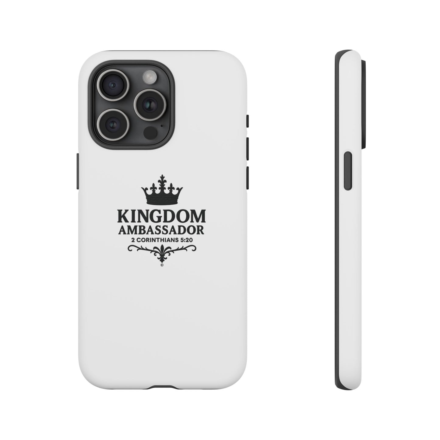 Kingdom Ambassador (Black Lettering) Rugged Phone Case, Inspirational Mobile Cover, Gift for Faith Lovers, Faith-Based Protector - Cross Apparel USA