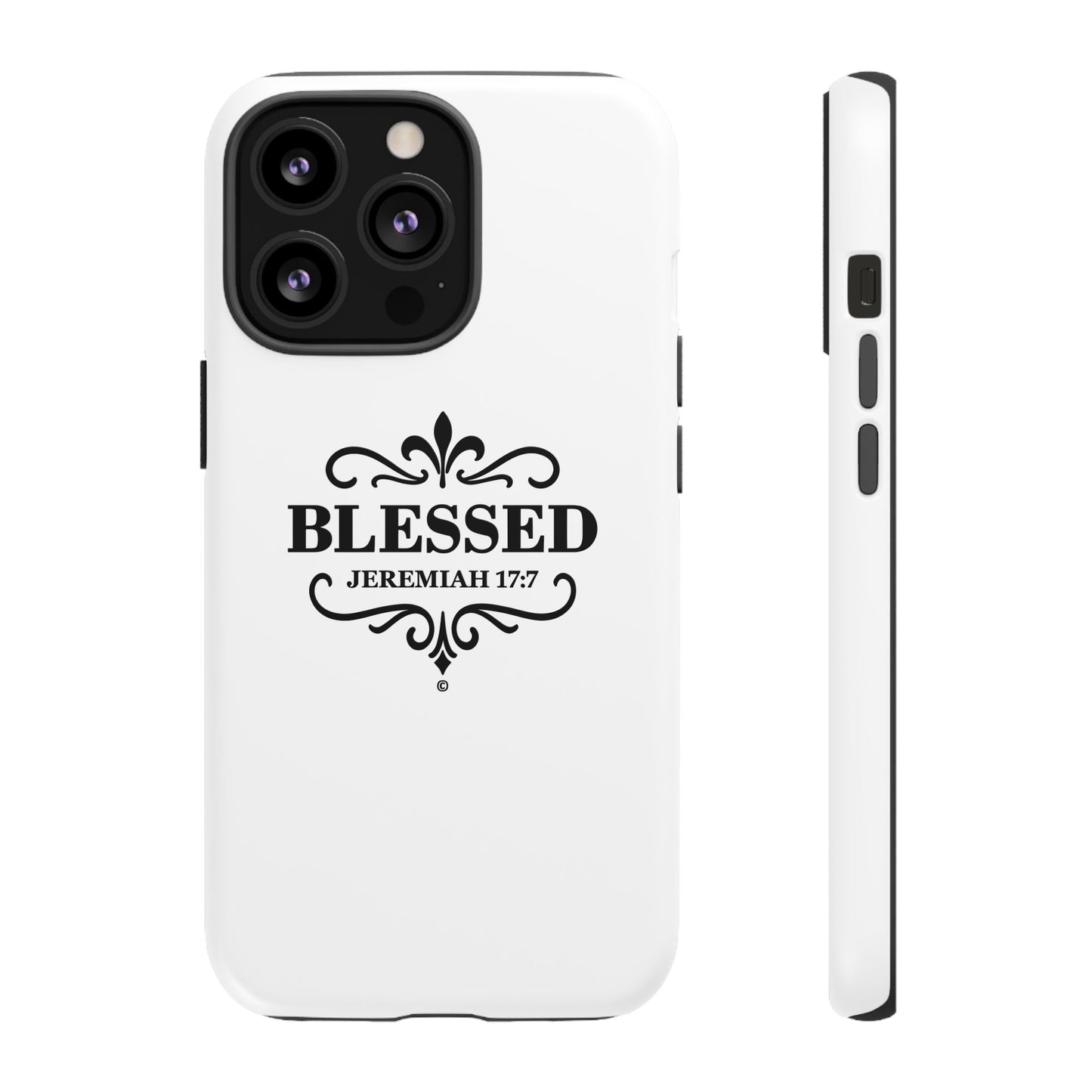 Blessed (Black Lettering), Rugged Phone Case, Inspirational Mobile Cover, Gift for Faith Lovers, Faith-Based Protector - Cross Apparel USA