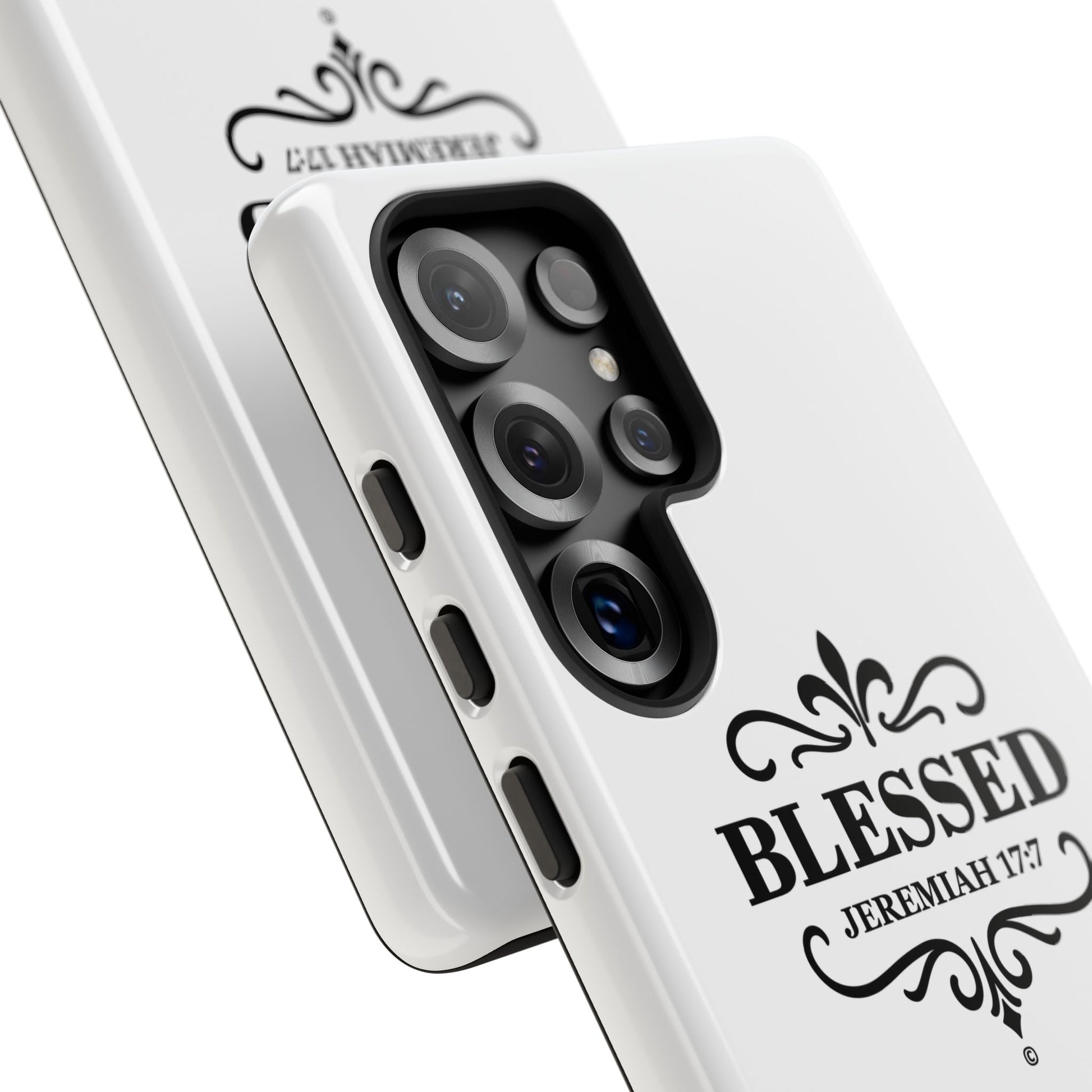 Blessed (Black Lettering), Rugged Phone Case, Inspirational Mobile Cover, Gift for Faith Lovers, Faith-Based Protector - Cross Apparel USA