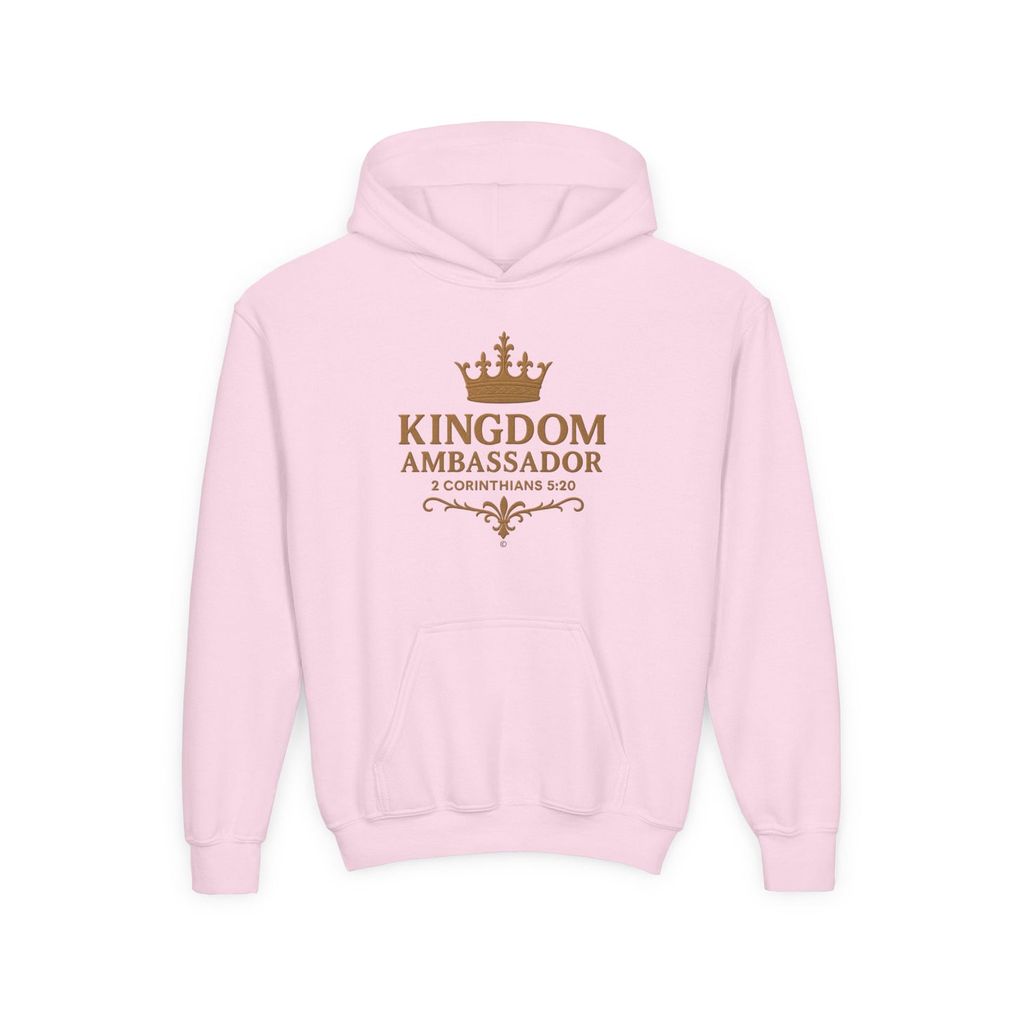 Kingdom Ambassador (Gold Lettering) Youth Hooded Sweatshirt, Inspirational Youth Pullover Sweatshirt, Faith-Based Gift, Biblical Apparel