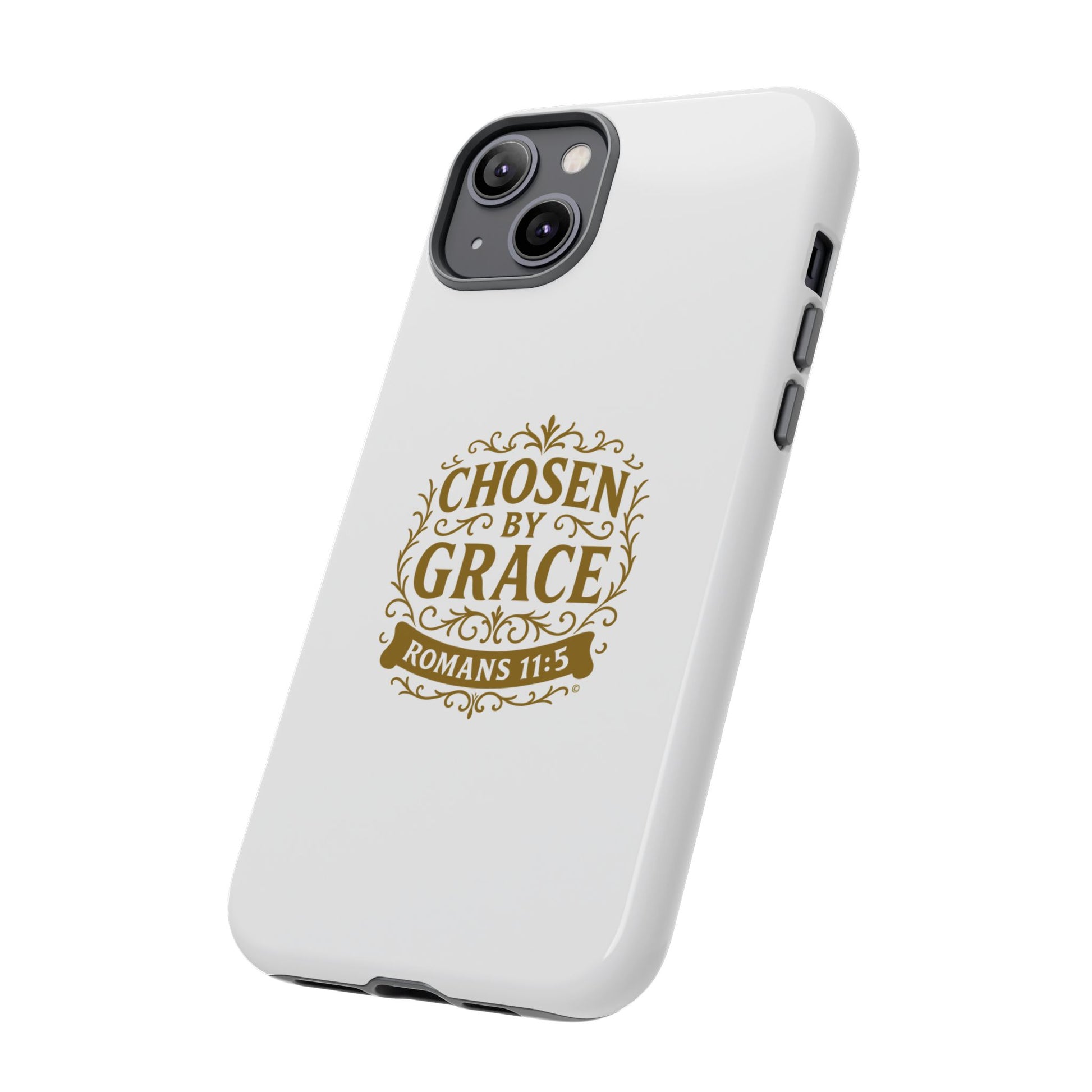 Chosen by Grace (Gold Lettering), Rugged Phone Case, Inspirational Mobile Cover, Gift for Faith Lovers, Faith-Based Protector - Cross Apparel USA
