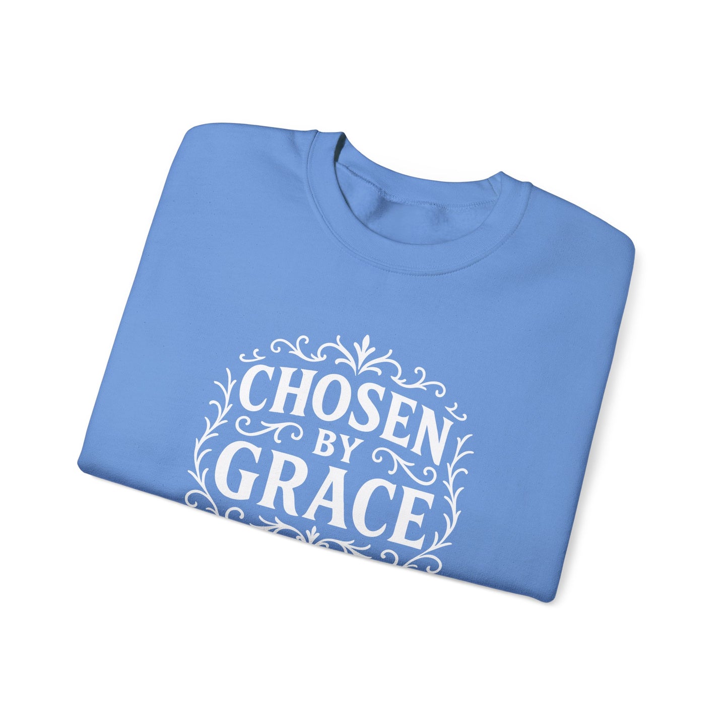 Chosen by Grace (White Lettering) Unisex Crewneck Sweatshirt - Inspirational Gift, Faith-Based Apparel, Cozy Casual Wear, Bible Verse Sweatshirt