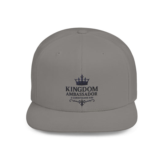 Kingdom Ambassador Embroidered (Black Lettering) Flat Bill Snapback Hat, Adjustable Baseball Cap, Inspirational Streetwear, Gift for Believers, Faith-based Accessories