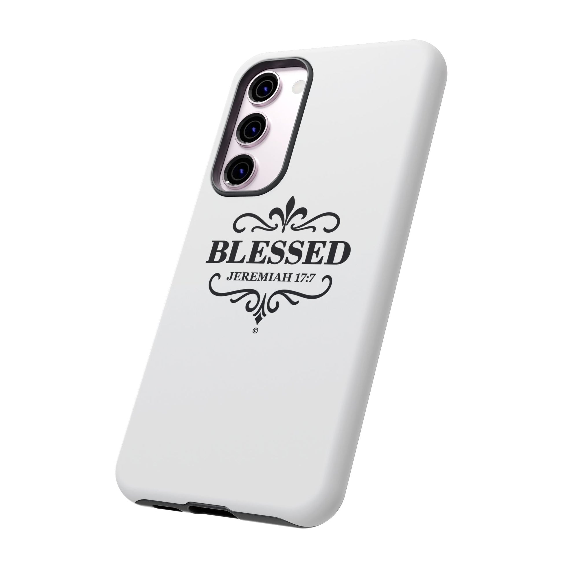 Blessed (Black Lettering), Rugged Phone Case, Inspirational Mobile Cover, Gift for Faith Lovers, Faith-Based Protector - Cross Apparel USA