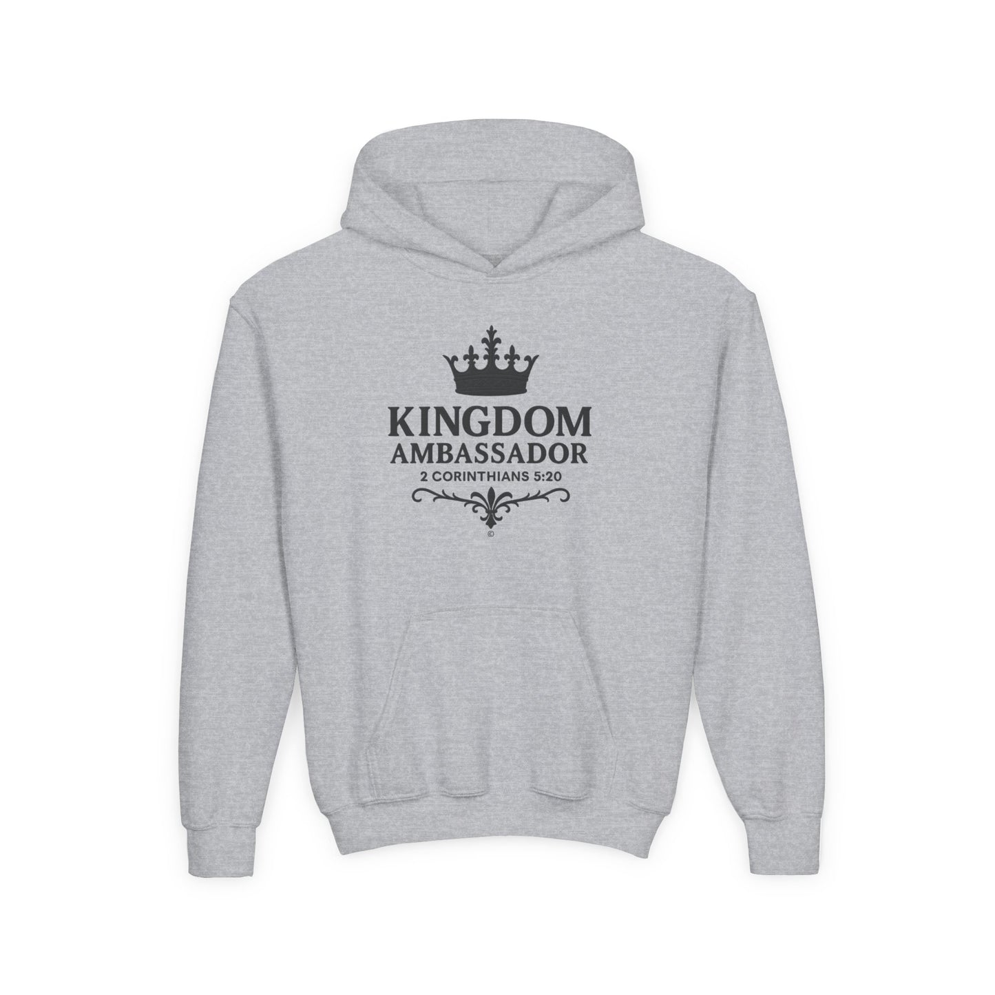 Kingdom Ambassador (Black Lettering) Youth Hooded Sweatshirt, Inspirational Youth Pullover Sweatshirt, Faith-Based Gift, Biblical Apparel
