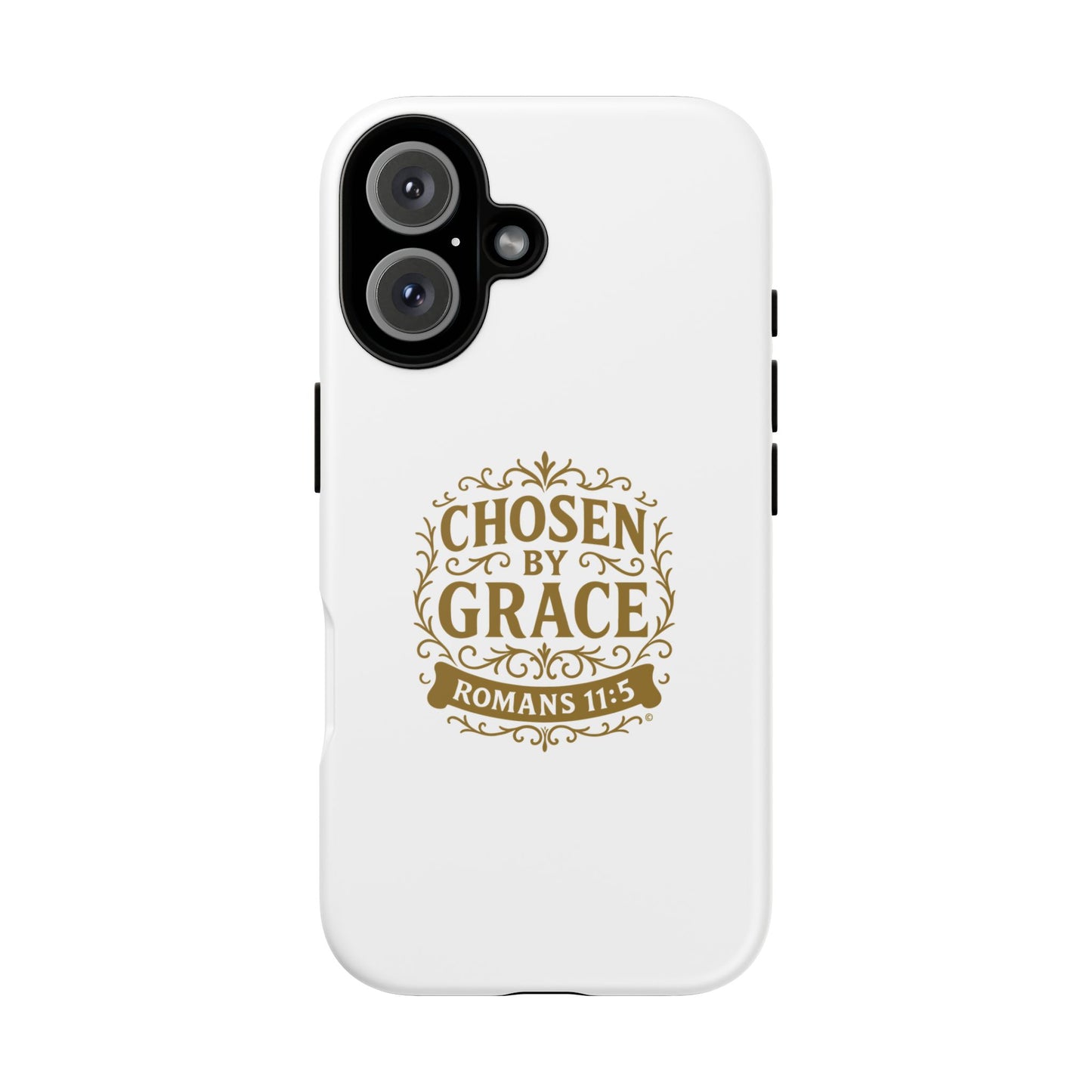 Chosen by Grace (Gold Lettering), Rugged Phone Case, Inspirational Mobile Cover, Gift for Faith Lovers, Faith-Based Protector - Cross Apparel USA