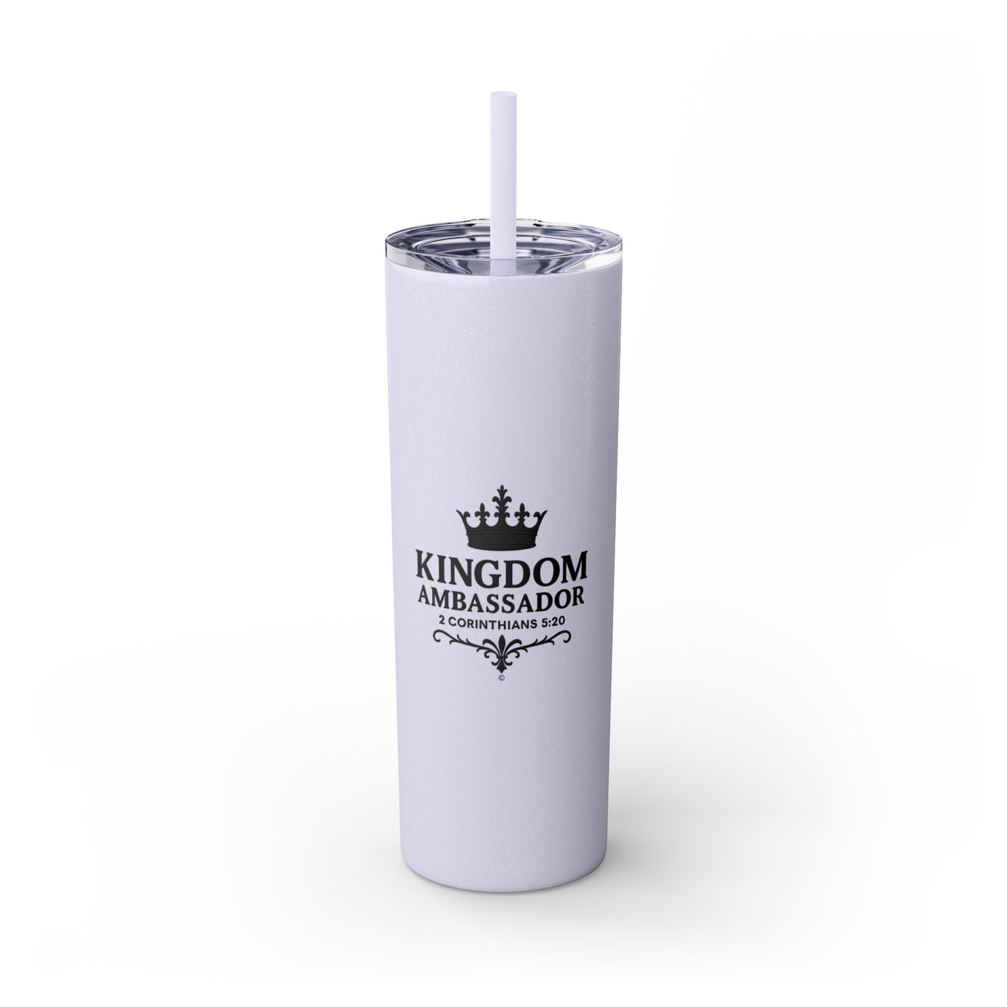 Kingdom Ambassador (Black Lettering) Stylish Skinny Tumbler with Straw, 20oz - Perfect Gift for Believers, Travel Mug, Insulated Drinkware, Inspirational Cup - Cross Apparel USA