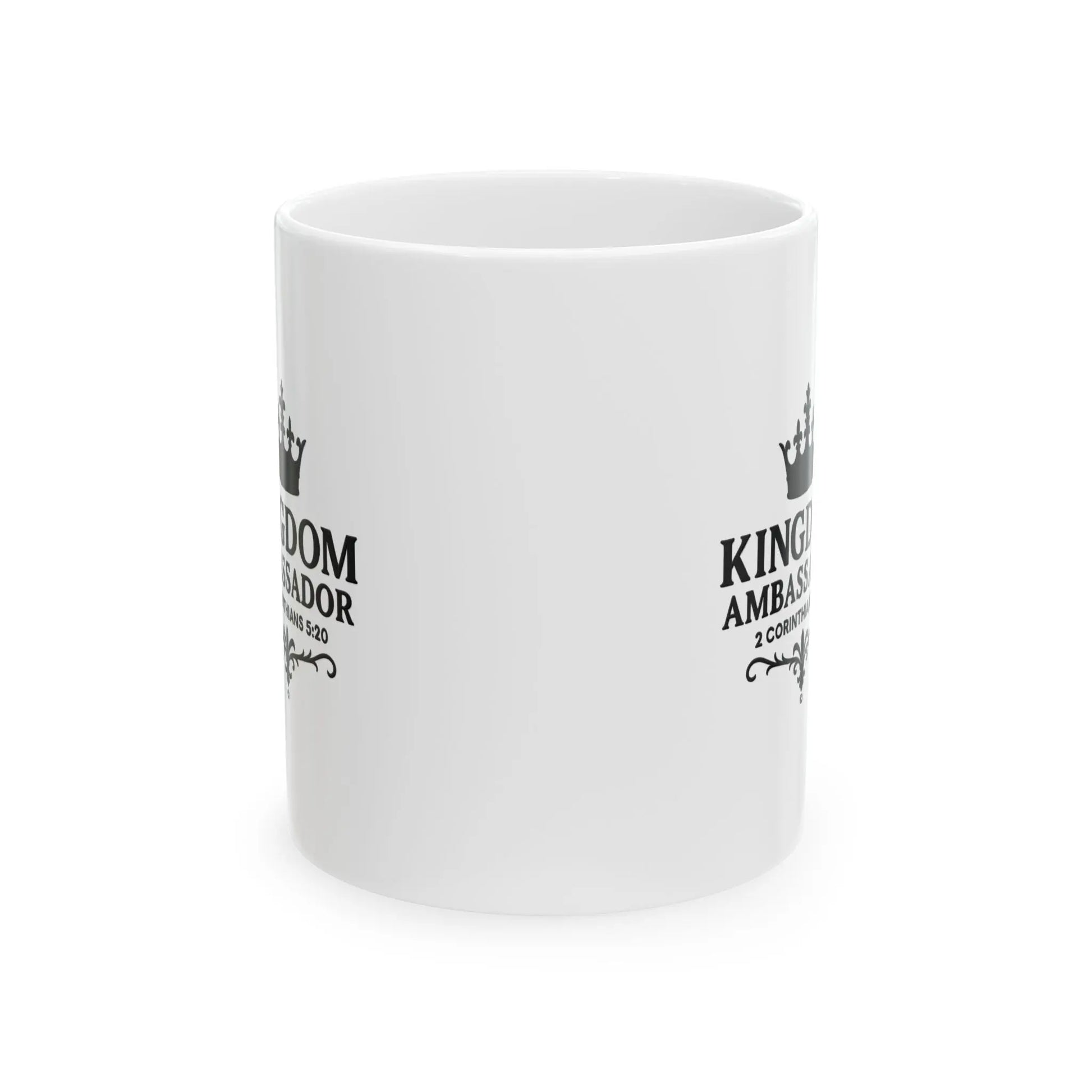 Kingdom Ambassador (Black Lettering) Ceramic Mug, Inspirational Gift, Coffee Cup for Faith, Gift of Believers, Devotional Drinkware (11oz, 15oz) - Cross Apparel USA