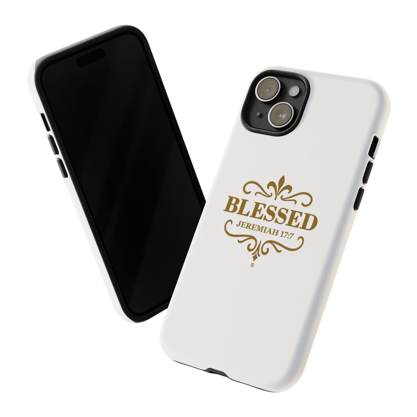 Blessed (Gold Lettering), Rugged Phone Case, Inspirational Mobile Cover, Gift for Faith Lovers, Faith-Based Protector - Cross Apparel USA