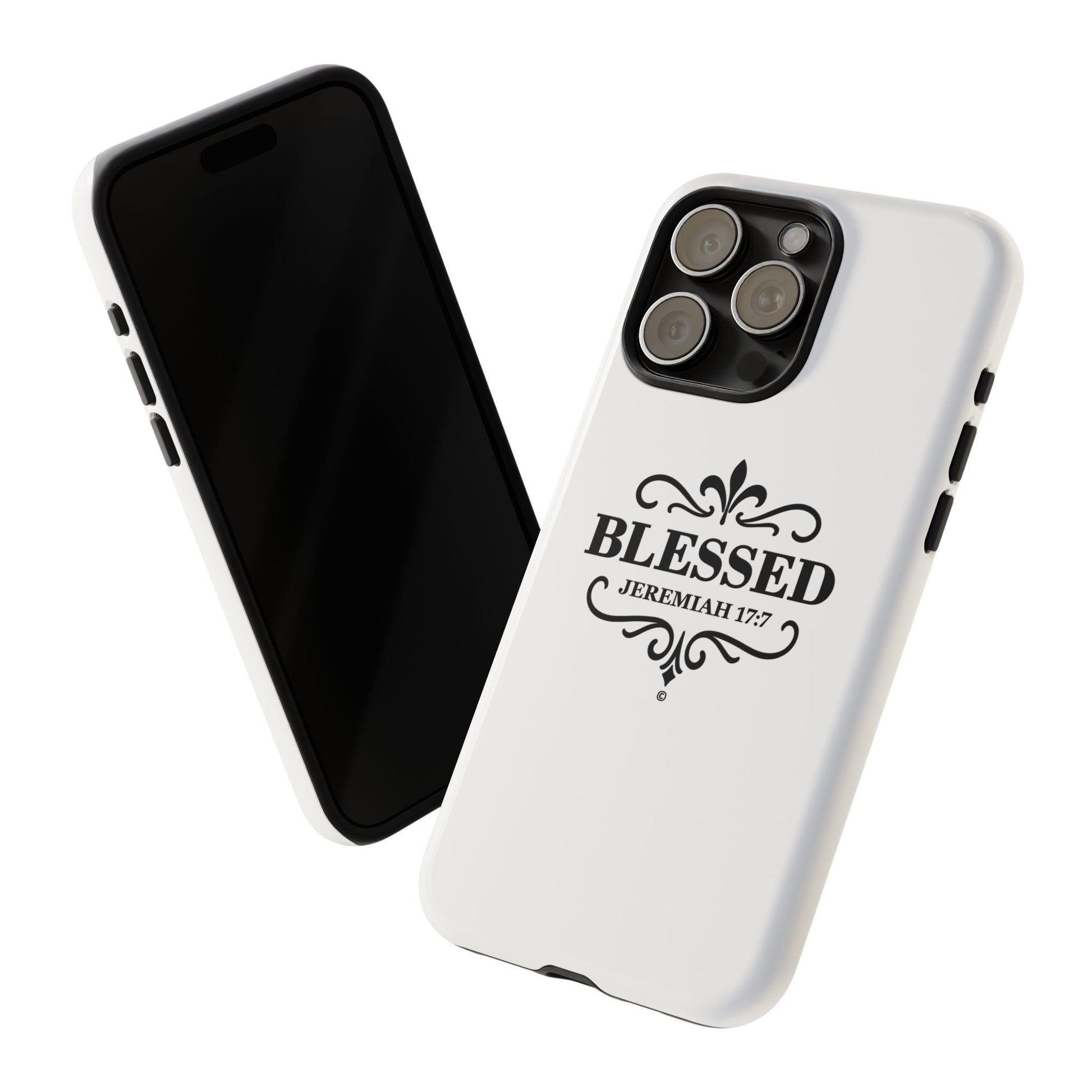 Blessed (Black Lettering), Rugged Phone Case, Inspirational Mobile Cover, Gift for Faith Lovers, Faith-Based Protector - Cross Apparel USA