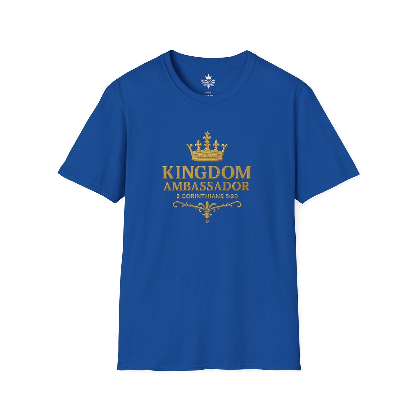 Kingdom Ambassador (Gold Lettering) T-Shirt | Unisex Softstyle Tee for Faith, Community Events, Gifts for Believers