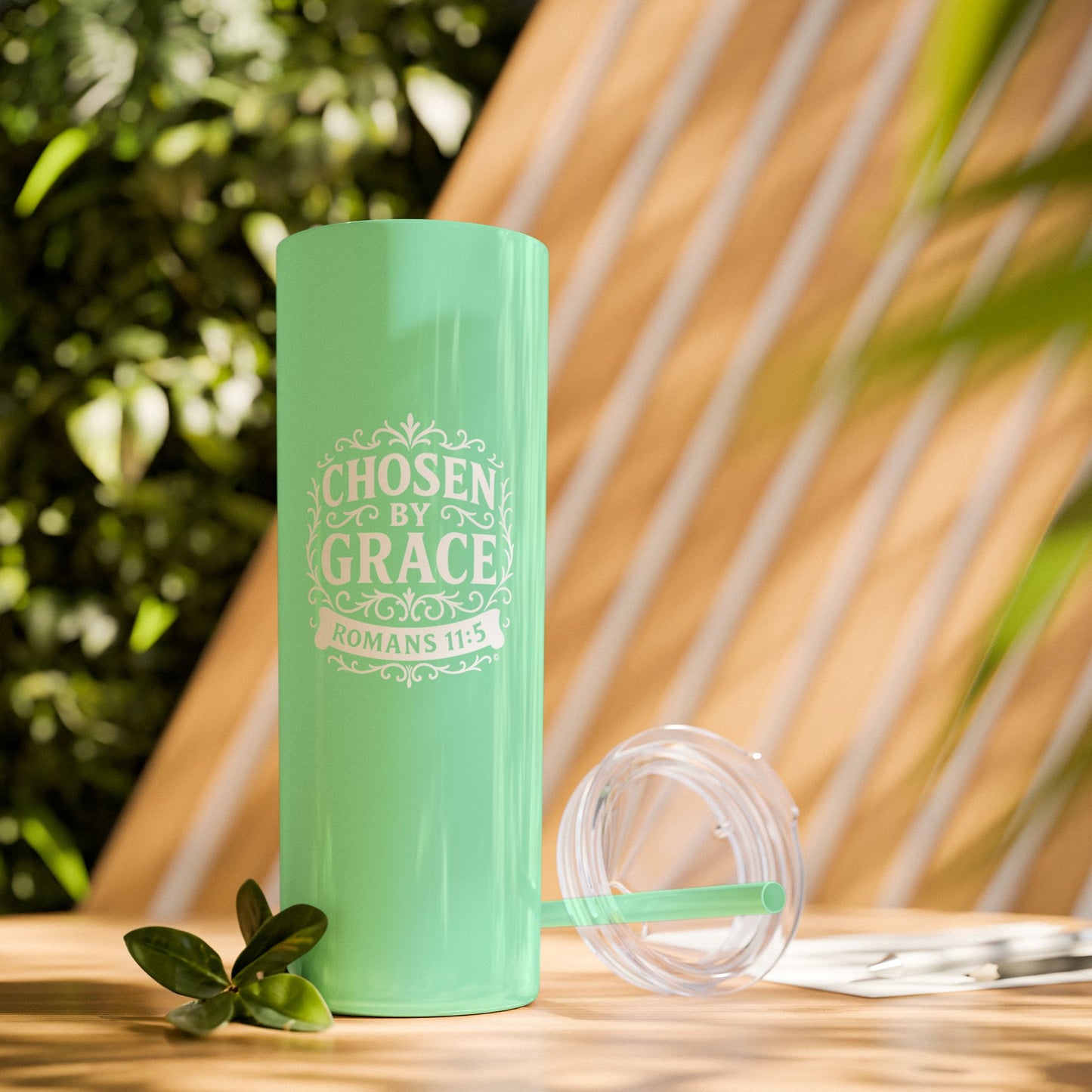 Chosen by Grace (White Lettering) 20oz Skinny Tumbler, Inspirational Travel Mug, Unique Gift for Faith Lovers, Bible Verse Drinkware, Motivational Water Bottle