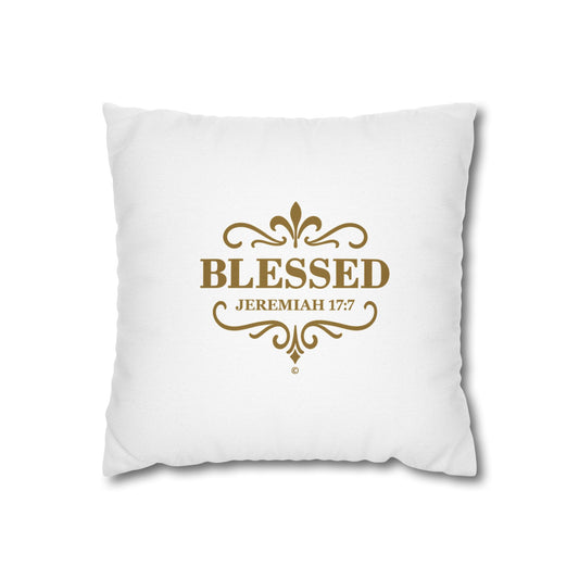 Blessed (Gold Lettering) Square Pillow Cover | Inspirational Home Decor | Gifts for Faith (Pillow not included)