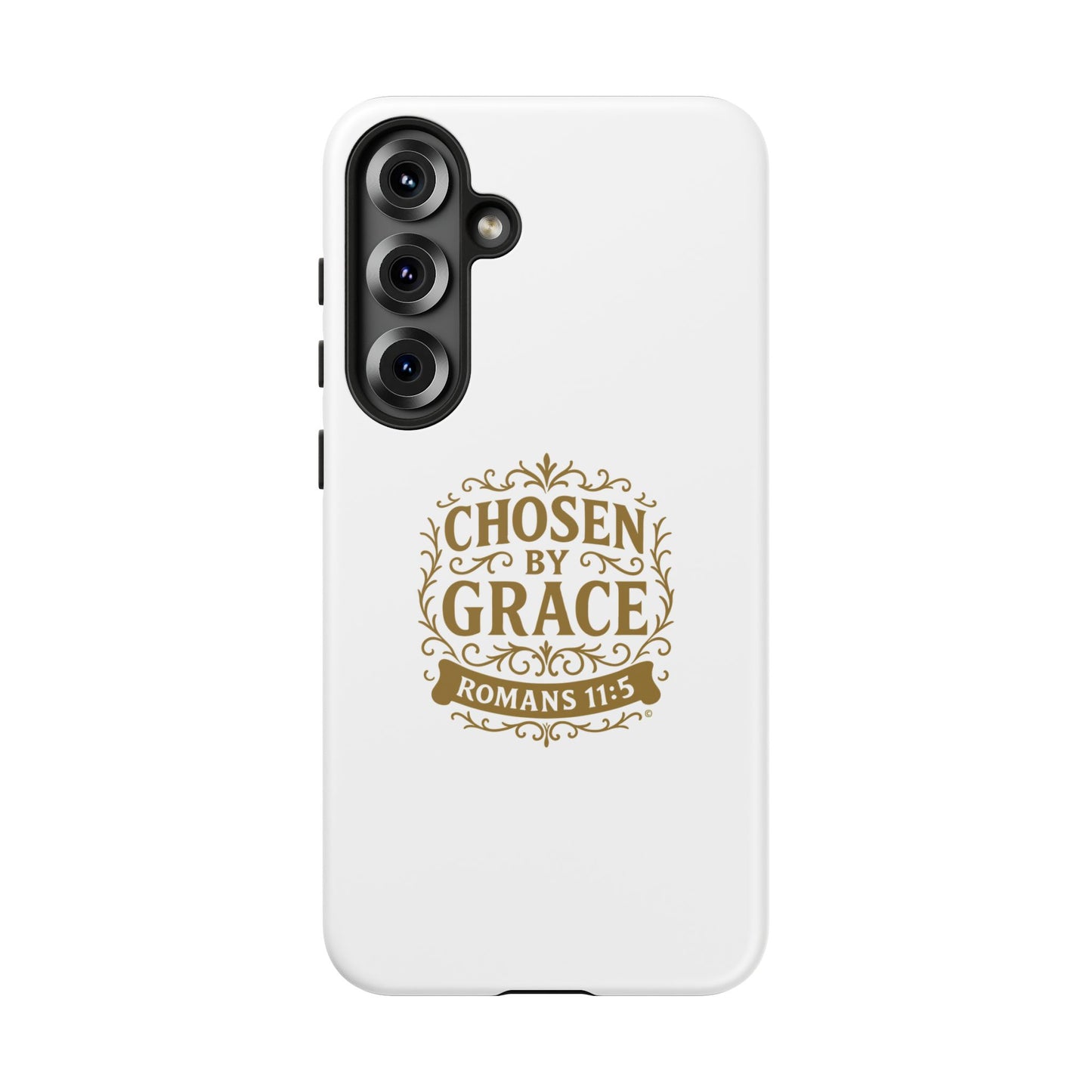 Chosen by Grace (Gold Lettering), Rugged Phone Case, Inspirational Mobile Cover, Gift for Faith Lovers, Faith-Based Protector - Cross Apparel USA