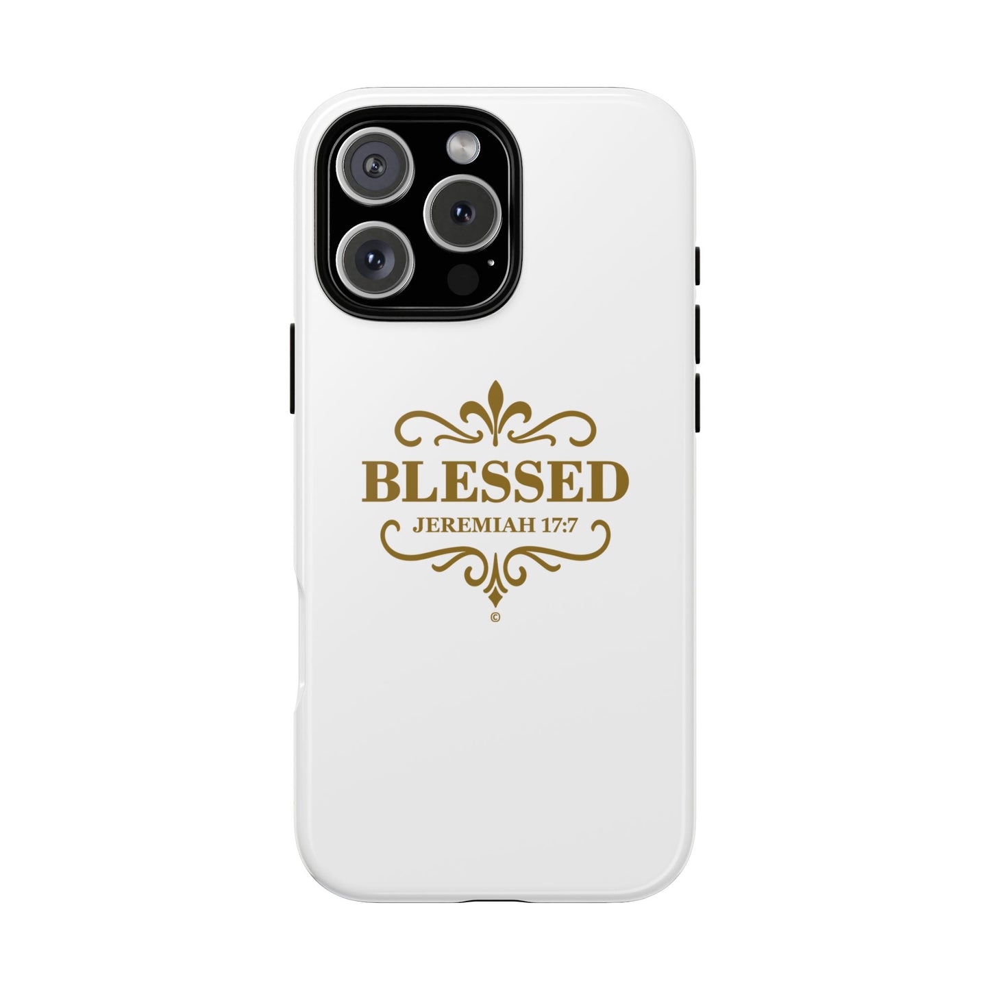 Blessed (Gold Lettering), Rugged Phone Case, Inspirational Mobile Cover, Gift for Faith Lovers, Faith-Based Protector - Cross Apparel USA