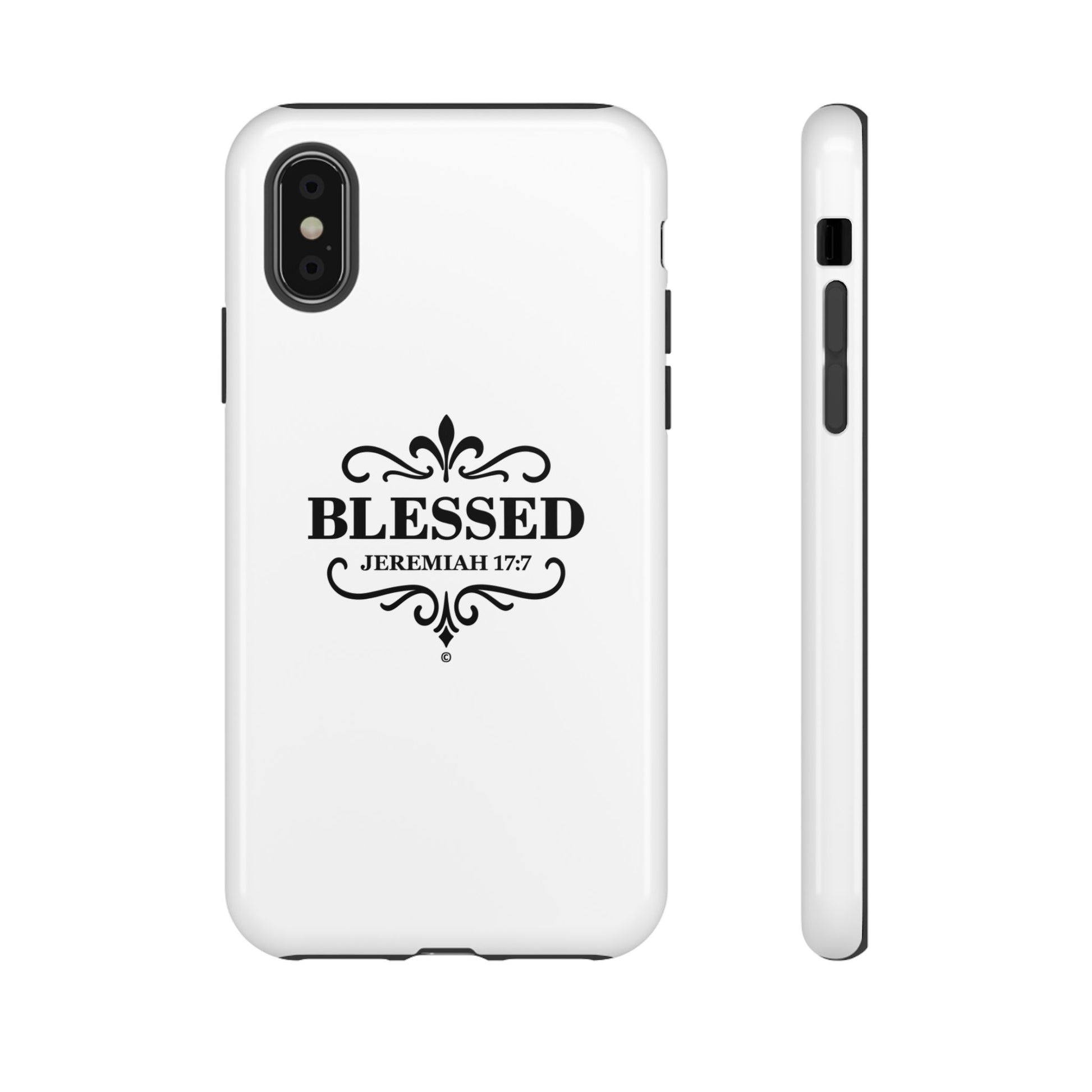 Blessed (Black Lettering), Rugged Phone Case, Inspirational Mobile Cover, Gift for Faith Lovers, Faith-Based Protector - Cross Apparel USA