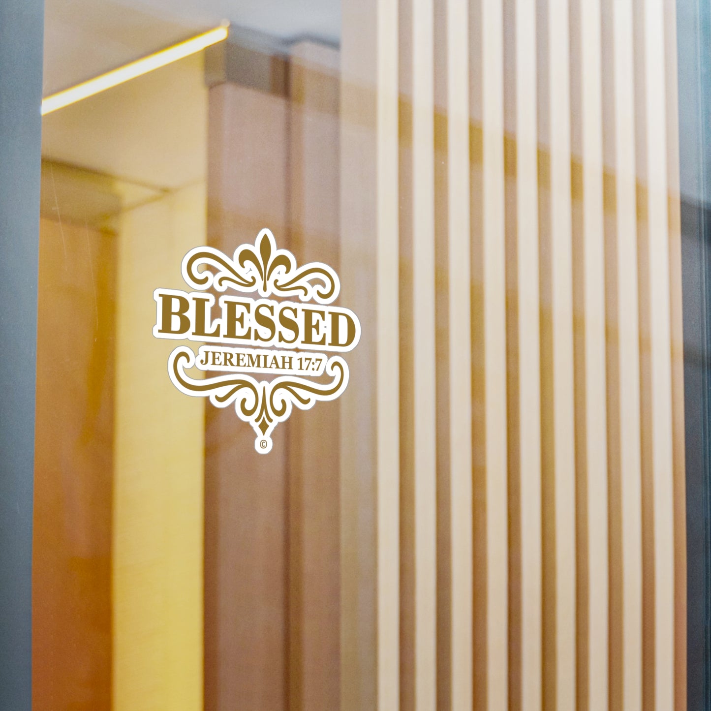 Blessed (Gold Lettering) Kiss-Cut Vinyl Decals, Inspirational Wall Art, Faith-Based Gifts, Home Decor - Cross Apparel USA