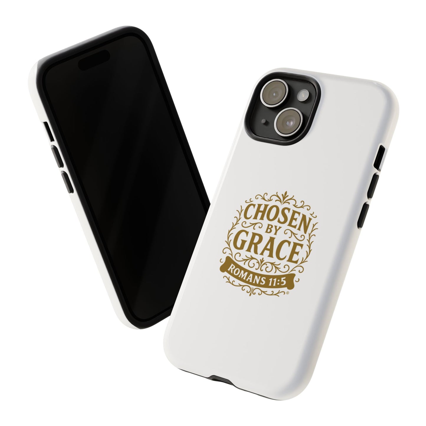 Chosen by Grace (Gold Lettering), Rugged Phone Case, Inspirational Mobile Cover, Gift for Faith Lovers, Faith-Based Protector - Cross Apparel USA