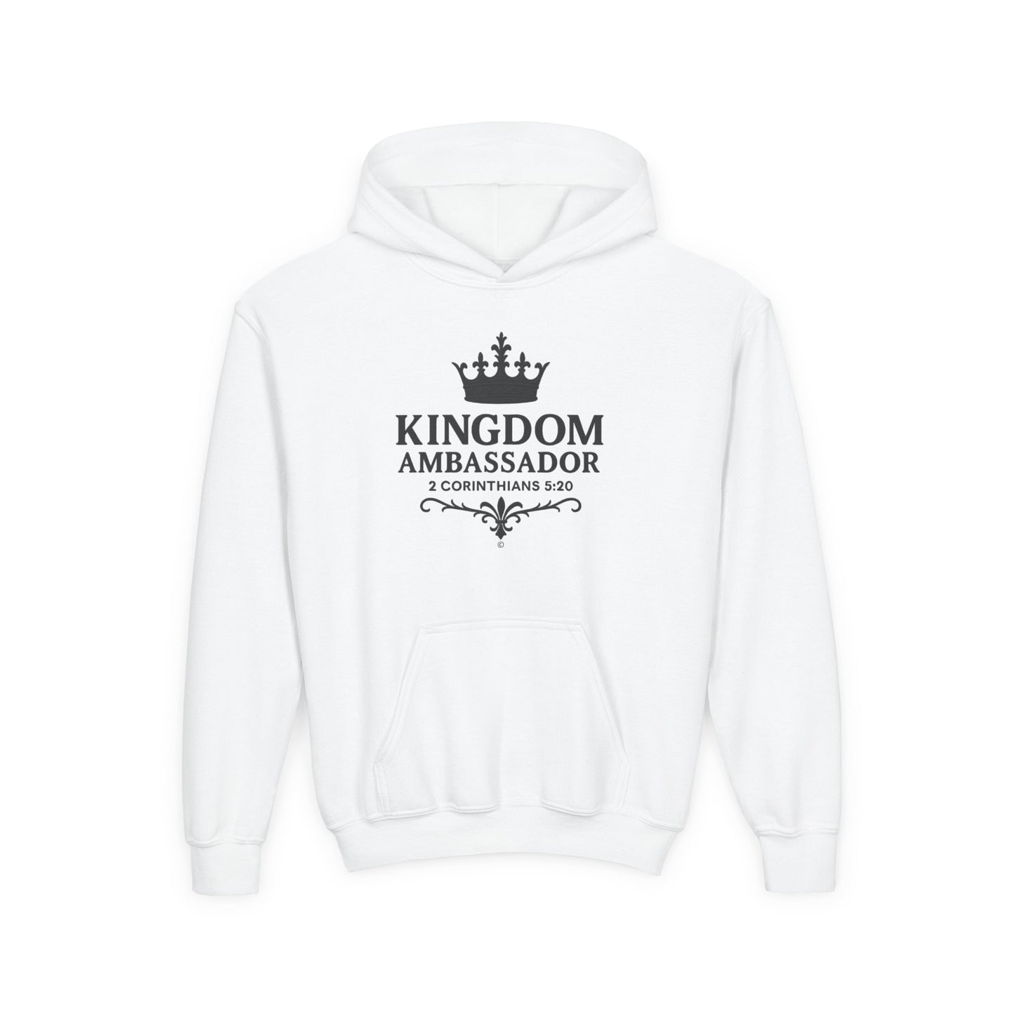 Kingdom Ambassador (Black Lettering) Youth Hooded Sweatshirt, Inspirational Youth Pullover Sweatshirt, Faith-Based Gift, Biblical Apparel
