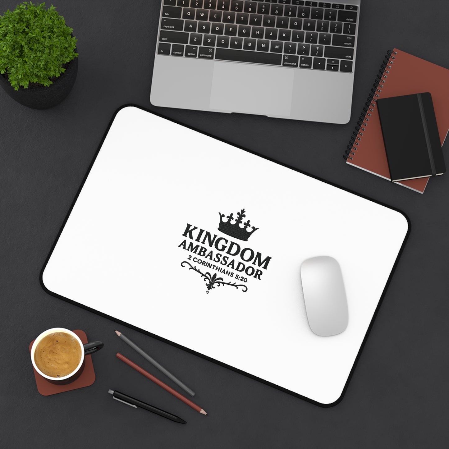 Kingdom Ambassador (Black Lettering) Desk Mat - Inspirational Office Decor, Christian Gift, Desk Accessory, Motivational Workspace - Cross Apparel USA