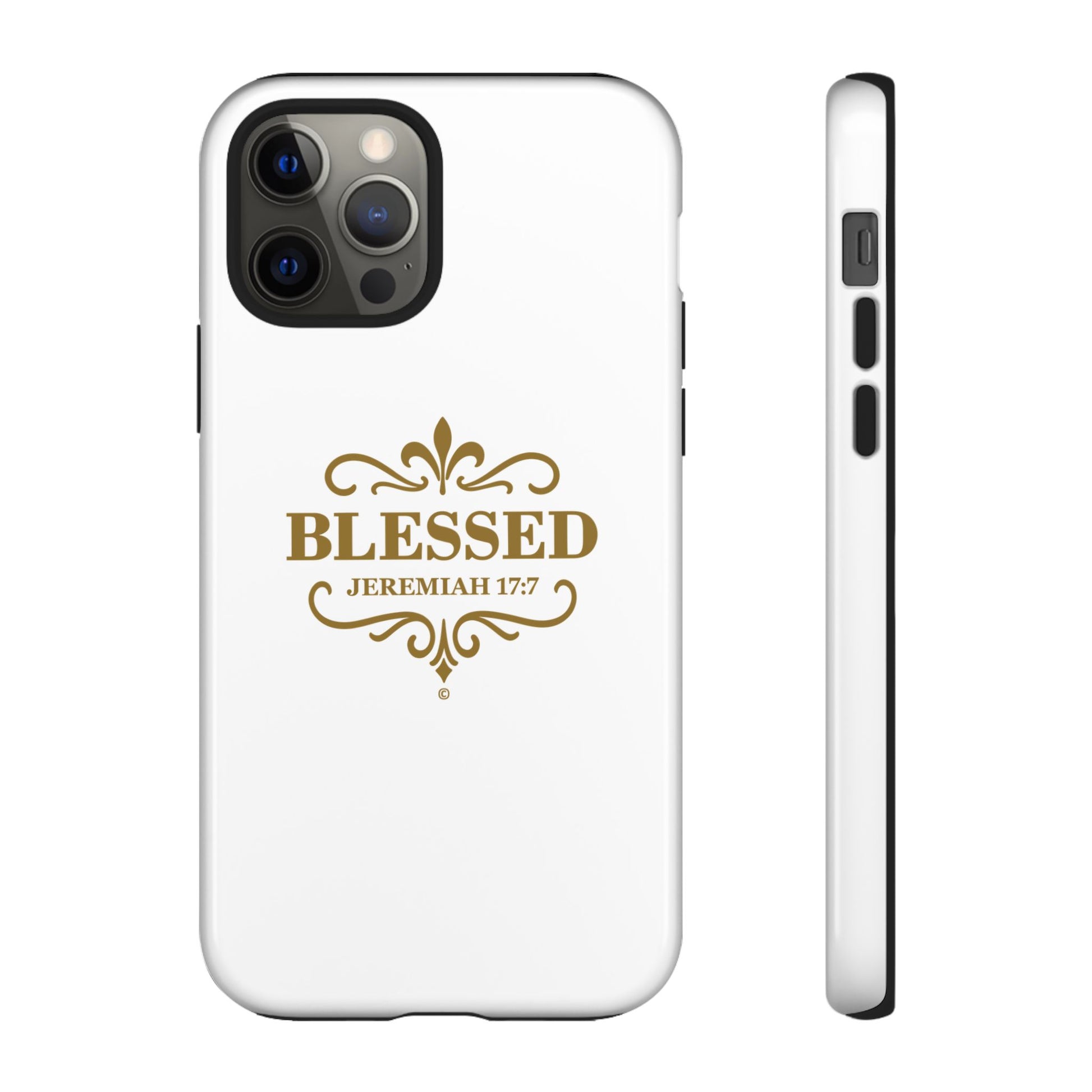 Blessed (Gold Lettering), Rugged Phone Case, Inspirational Mobile Cover, Gift for Faith Lovers, Faith-Based Protector - Cross Apparel USA