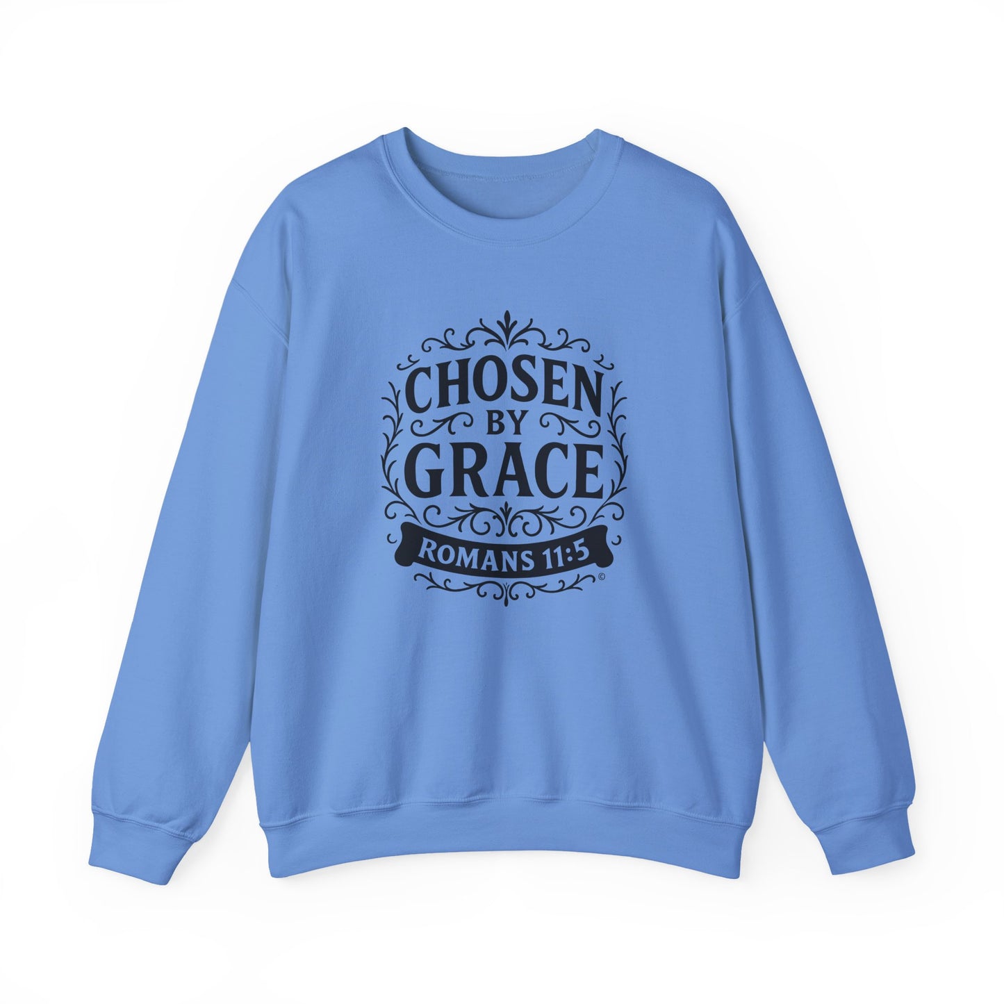 Chosen by Grace (Black Lettering) Unisex Crewneck Sweatshirt - Inspirational Gift, Christian Apparel, Faith-Based Fashion, Cozy Casual Wear, Bible Verse Sweatshirt