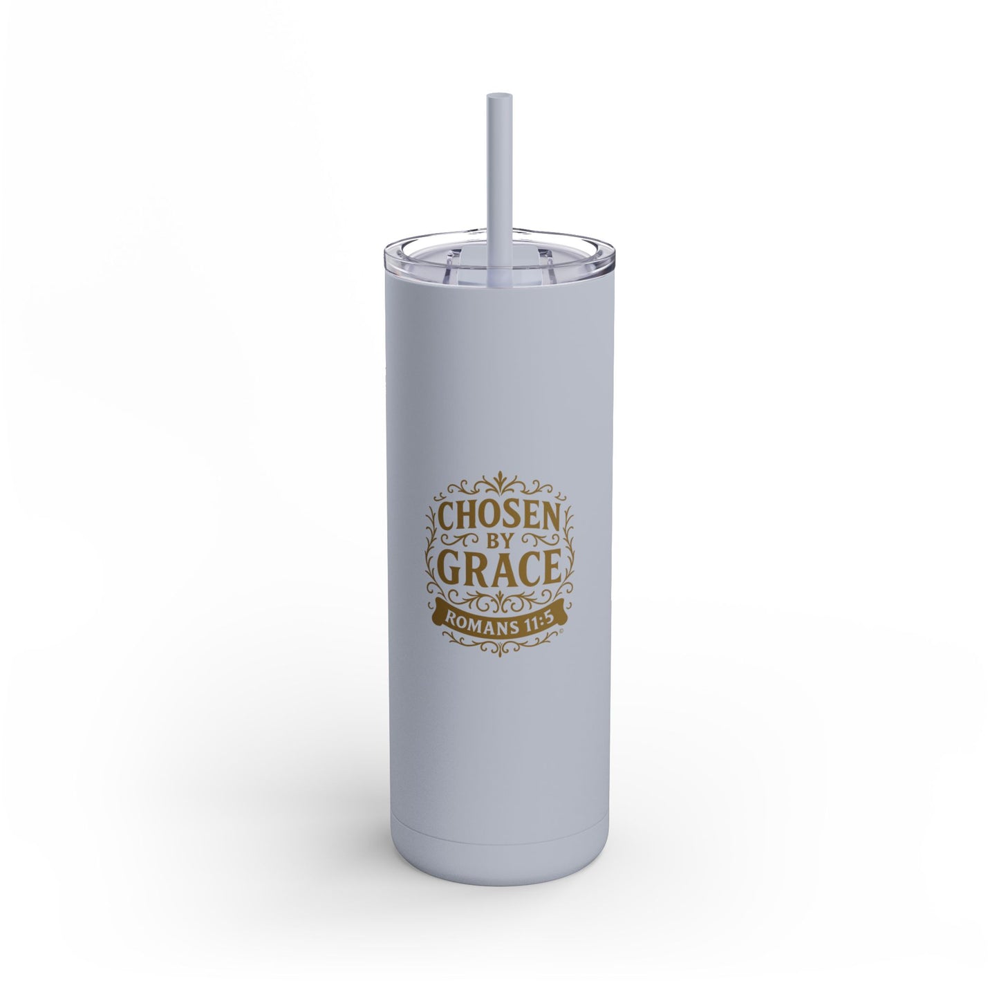 Chosen by Grace (Gold Lettering) 20oz Skinny Tumbler, Inspirational Travel Mug, Unique Gift for Faith Lovers, Bible Verse Drinkware, Motivational Water Bottle - Cross Apparel USA