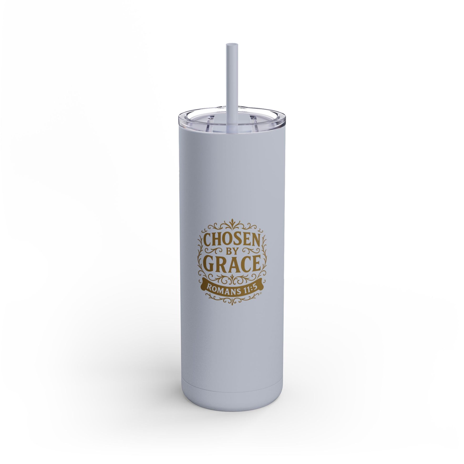 Chosen by Grace (Gold Lettering) 20oz Skinny Tumbler, Inspirational Travel Mug, Unique Gift for Faith Lovers, Bible Verse Drinkware, Motivational Water Bottle - Cross Apparel USA