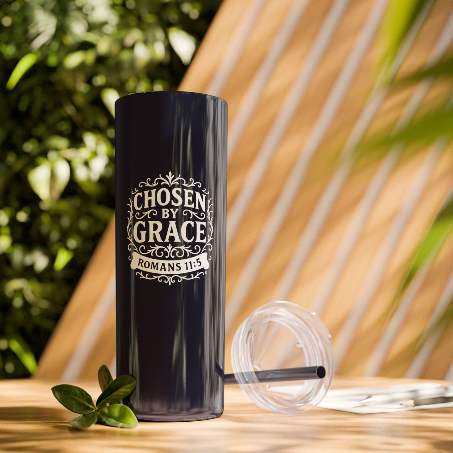 Chosen by Grace (White Lettering) 20oz Skinny Tumbler, Inspirational Travel Mug, Unique Gift for Faith Lovers, Bible Verse Drinkware, Motivational Water Bottle