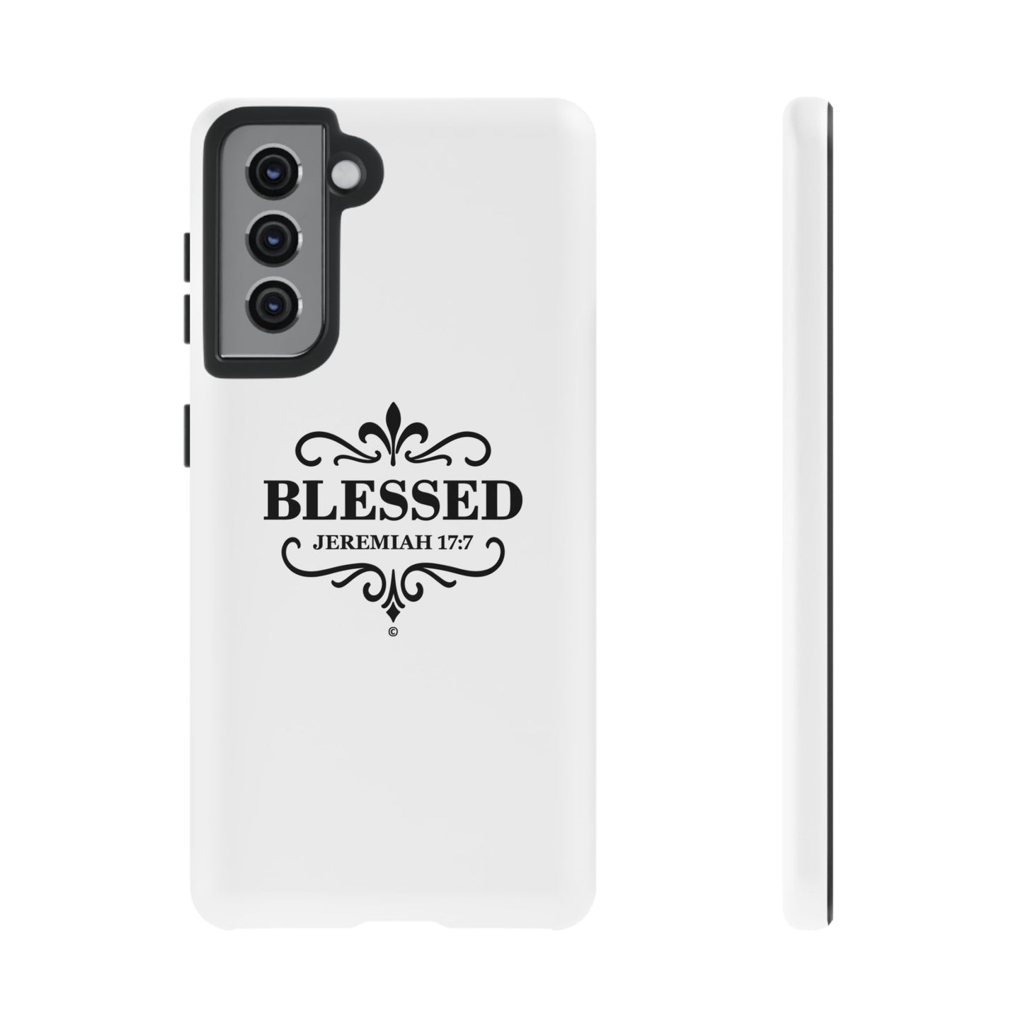 Blessed (Black Lettering), Rugged Phone Case, Inspirational Mobile Cover, Gift for Faith Lovers, Faith-Based Protector - Cross Apparel USA