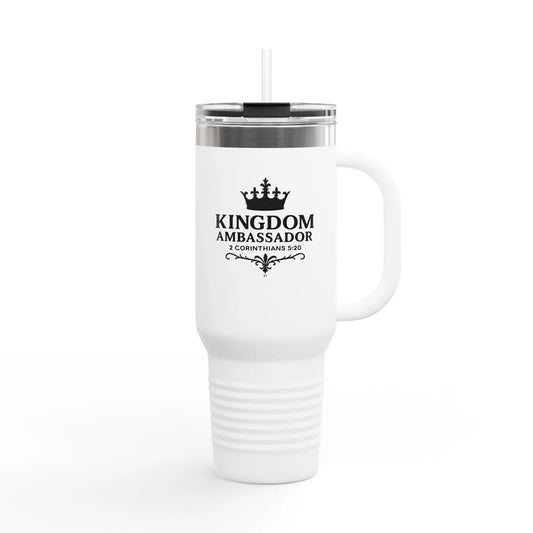 Kingdom Ambassador (Black Lettering) Insulated Travel Mug, 40oz - Motivational Drinkware, Perfect for Believers, Inspirational Gifts, Faith-based Designs - Cross Apparel USA