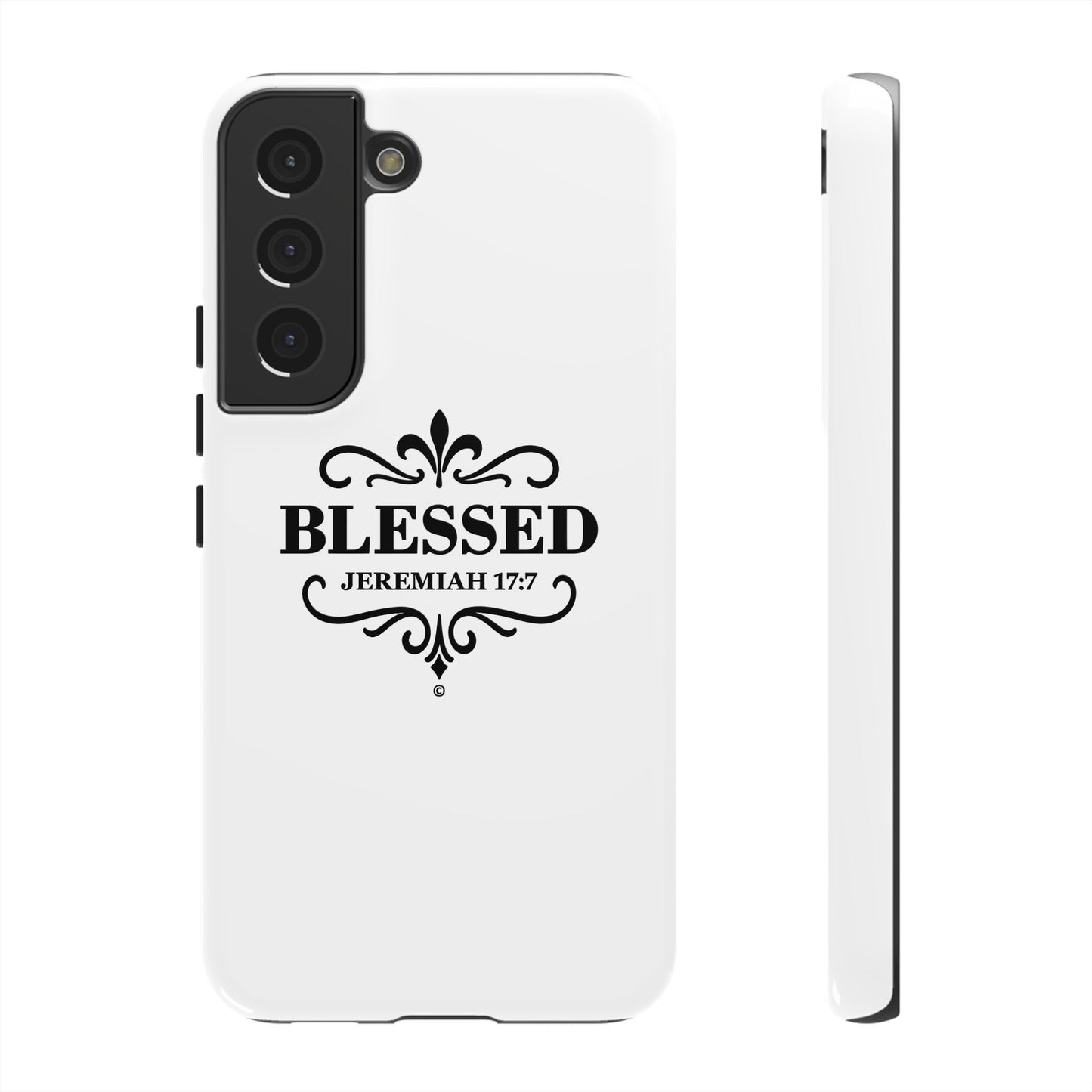 Blessed (Black Lettering), Rugged Phone Case, Inspirational Mobile Cover, Gift for Faith Lovers, Faith-Based Protector - Cross Apparel USA