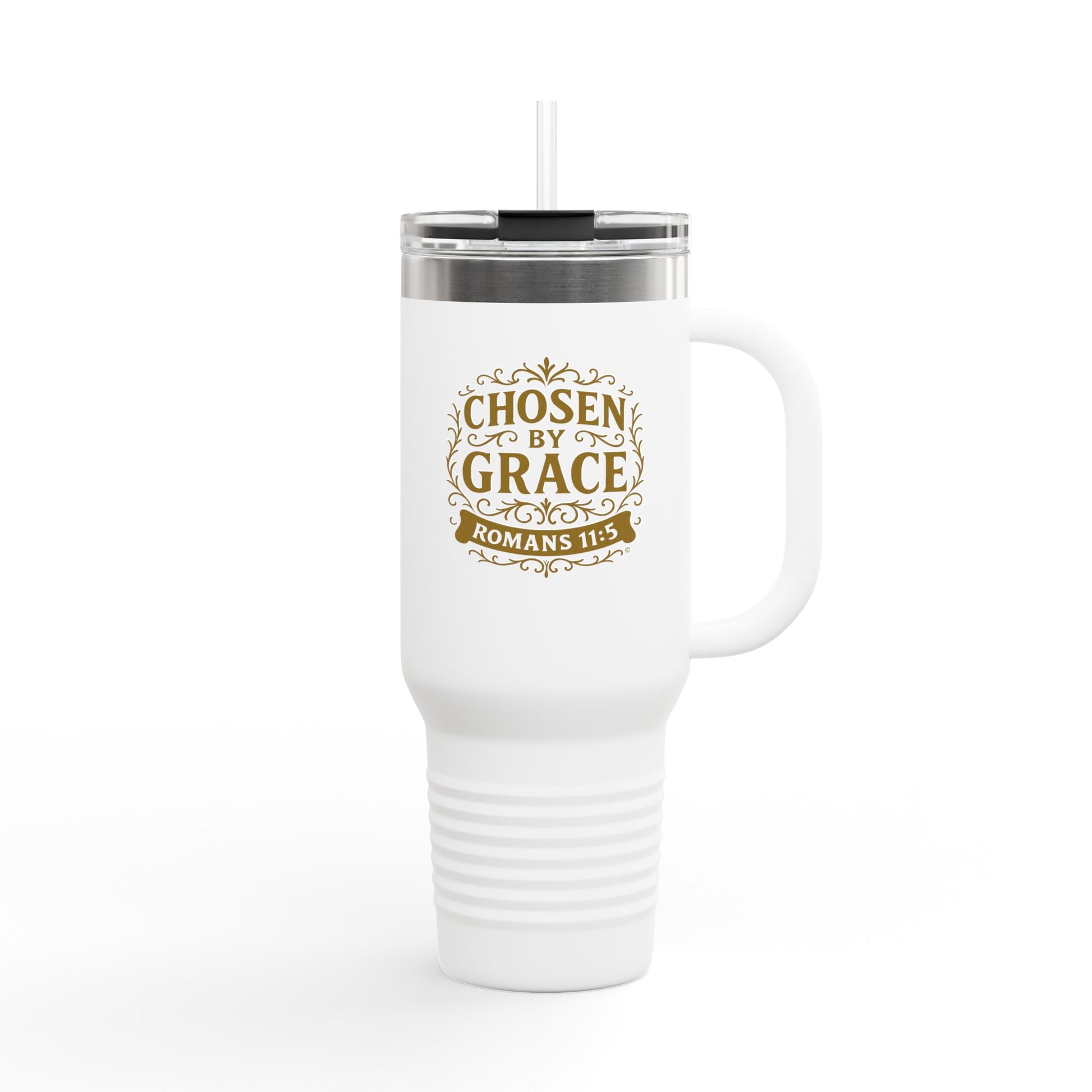 Chosen by Grace (Gold) Insulated Travel Mug, 40oz - Motivational Drinkware, Perfect for Believers, Inspirational Gifts, Faith-based Designs - Cross Apparel USA