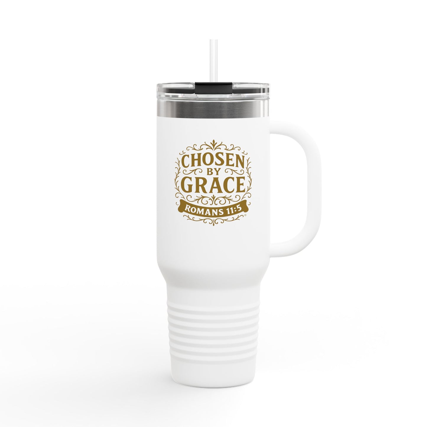 Chosen by Grace (Gold) Insulated Travel Mug, 40oz - Motivational Drinkware, Perfect for Believers, Inspirational Gifts, Faith-based Designs - Cross Apparel USA