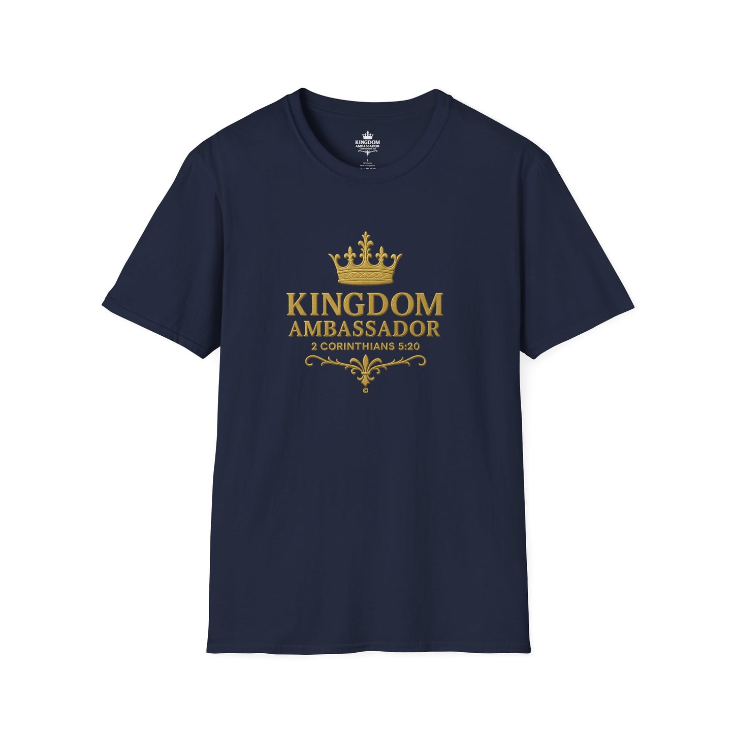 Kingdom Ambassador (Gold Lettering) T-Shirt | Unisex Softstyle Tee for Faith, Community Events, Gifts for Believers