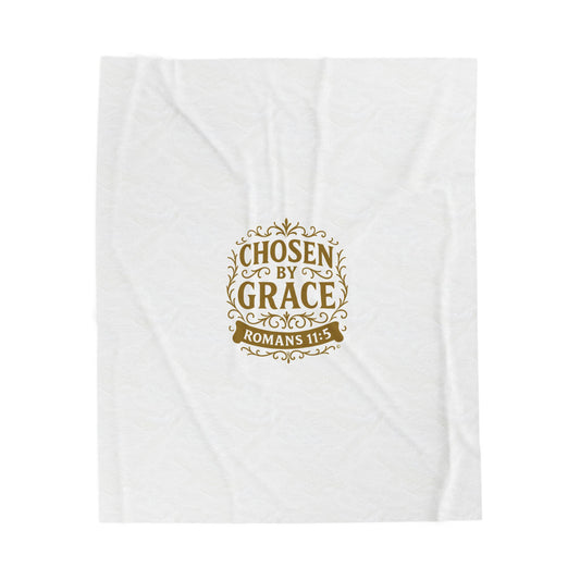 Chosen by Grace (Gold Lettering) Plush Blanket, Inspirational Home Decor, Faith-Based Decor, Modern Plush Blanket