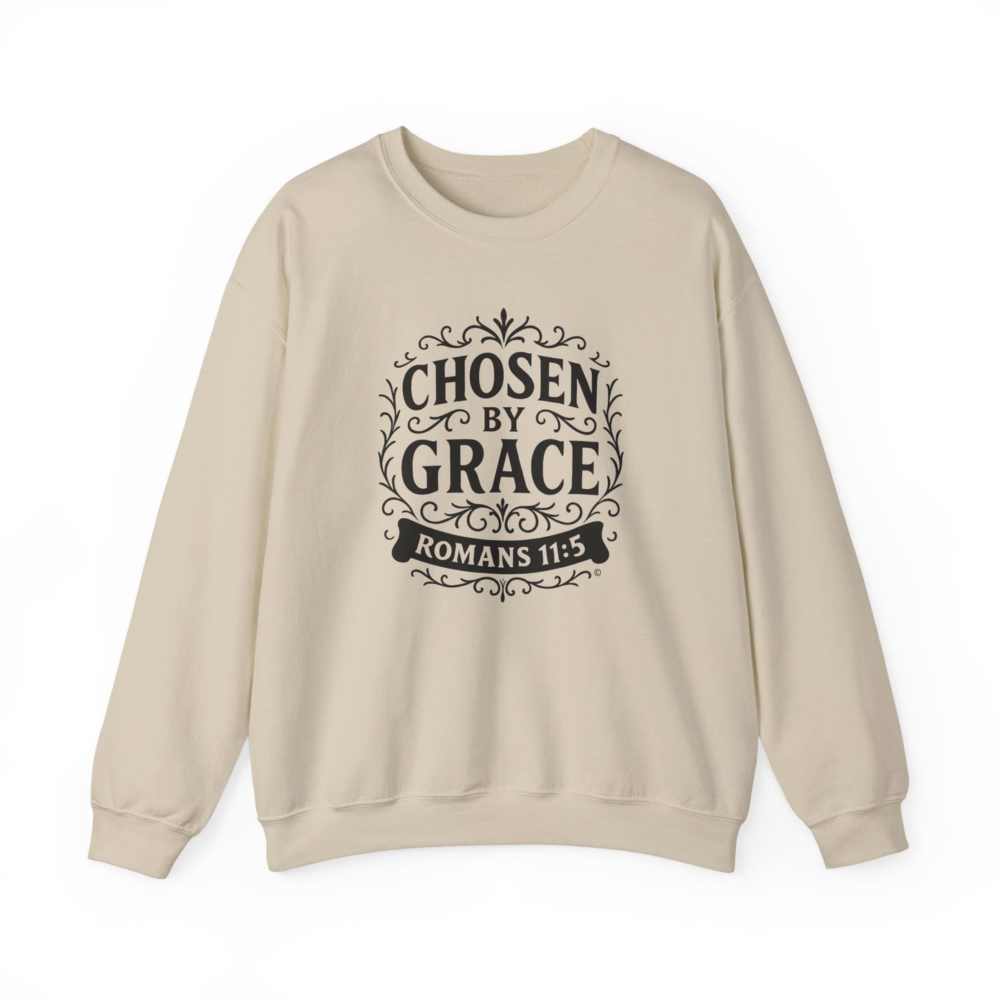 Chosen by Grace (Black Lettering) Unisex Crewneck Sweatshirt - Inspirational Gift, Christian Apparel, Faith-Based Fashion, Cozy Casual Wear, Bible Verse Sweatshirt